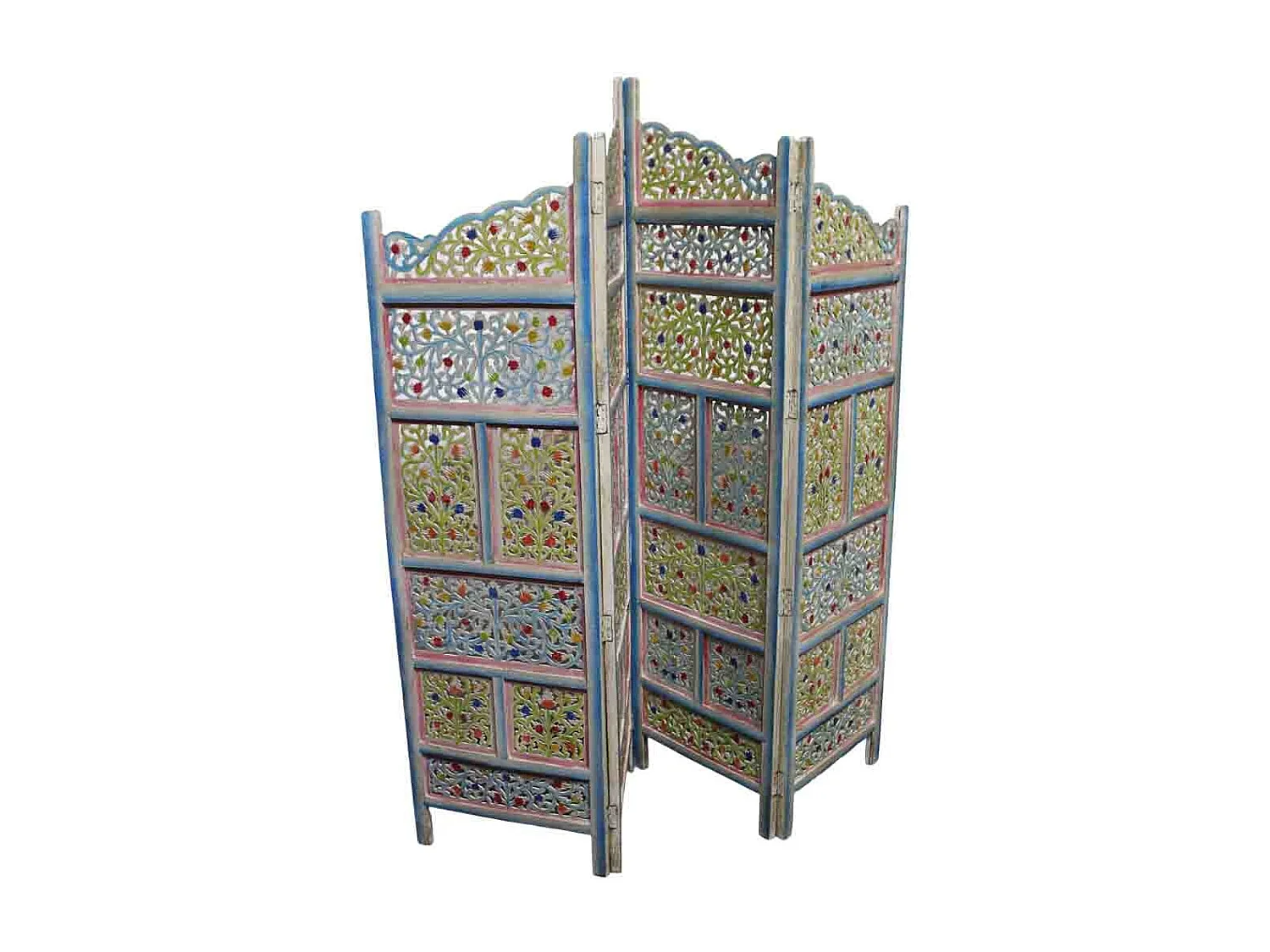Biombo de madera artesanal multicolor, 50x25x180h cm