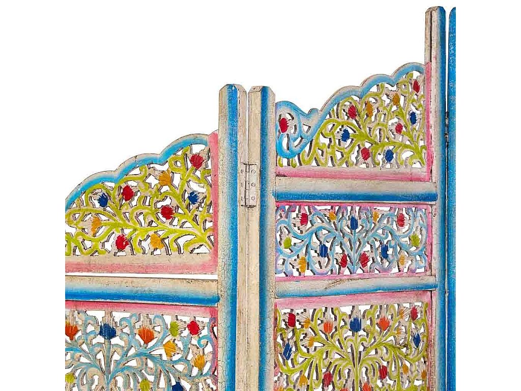 Biombo de madera artesanal multicolor, 50x25x180h cm