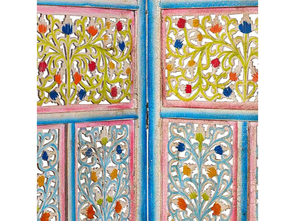 Biombo de madera artesanal multicolor, 50x25x180h cm