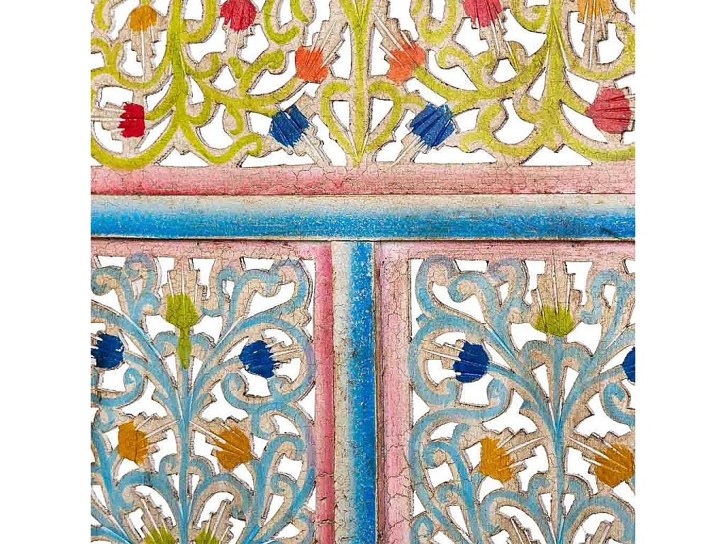 Biombo de madera artesanal multicolor, 50x25x180h cm