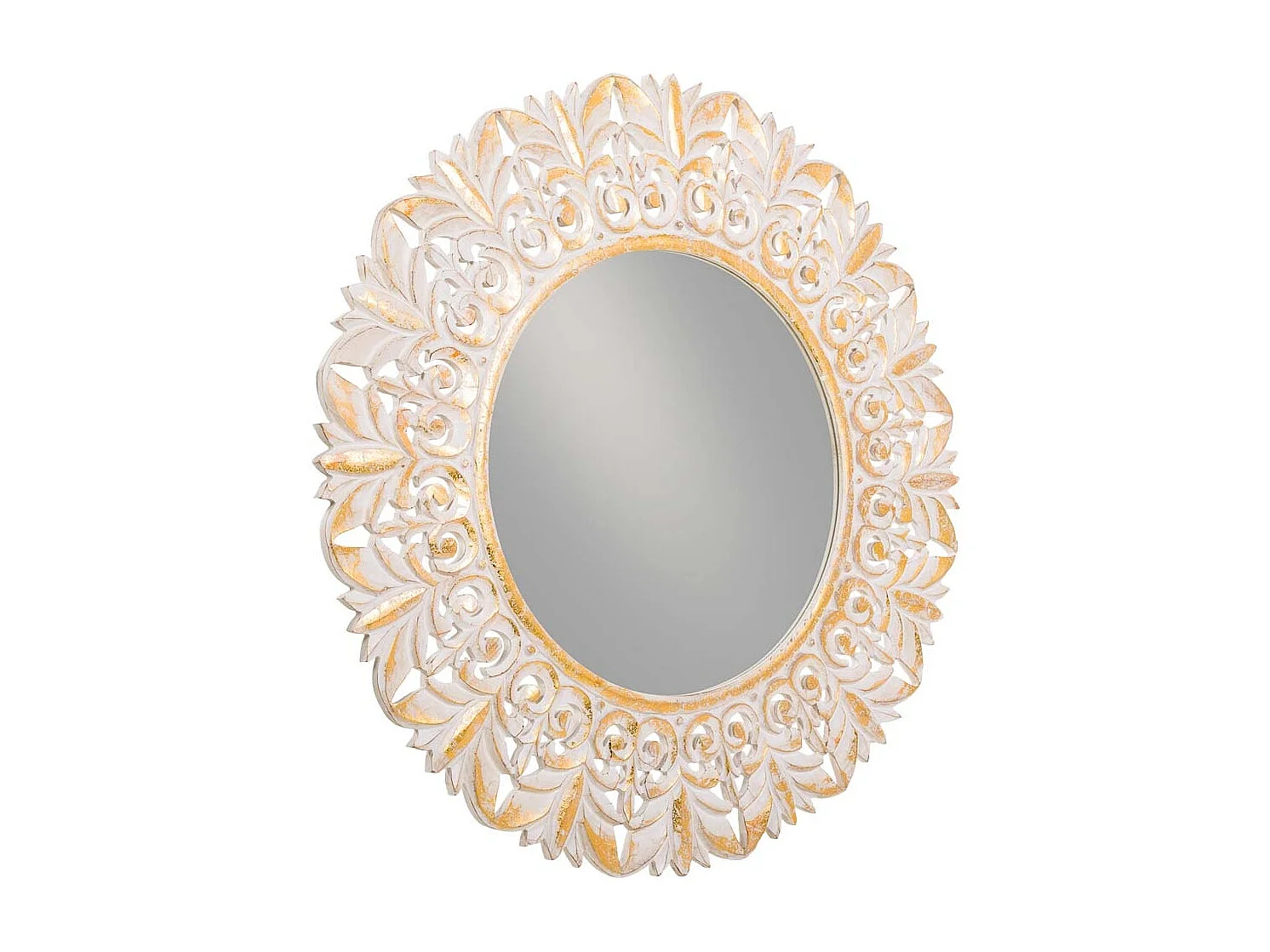 Espejo de madera artesanal blanco 90x90x2,5h cm