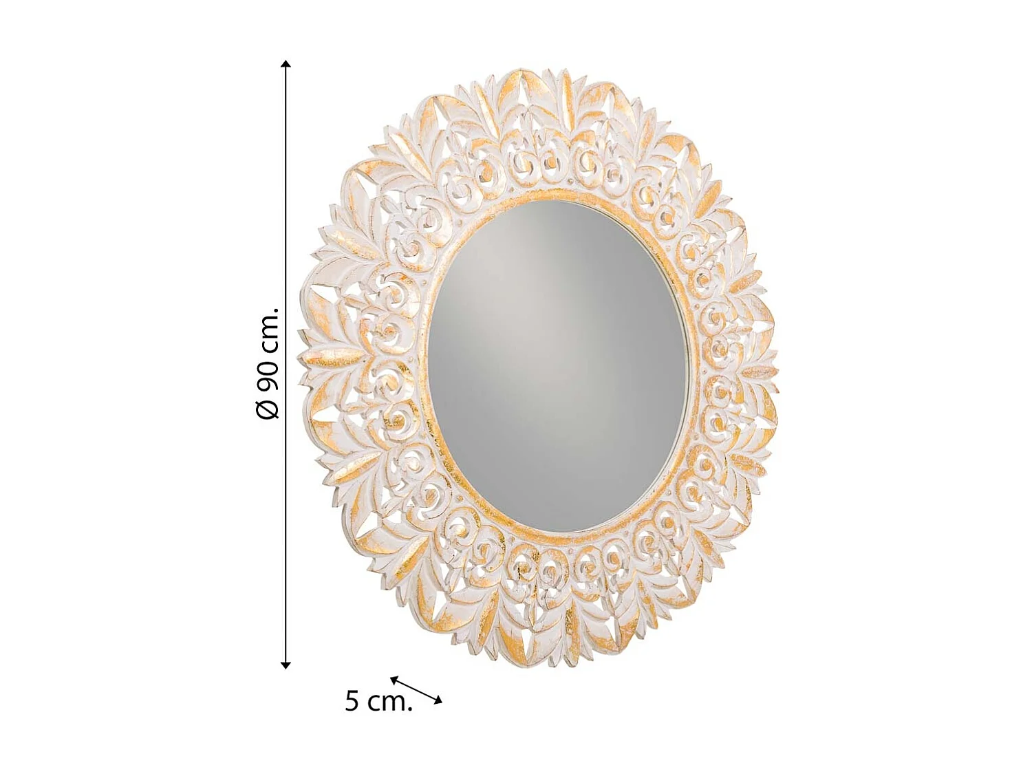 Espejo de madera artesanal blanco 90x90x2,5h cm