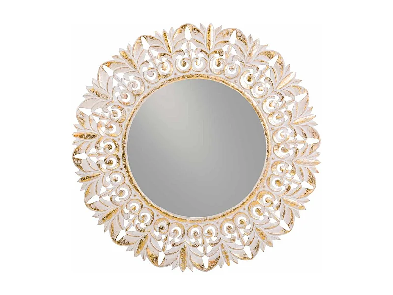 Espejo de madera artesanal blanco 90x90x2,5h cm