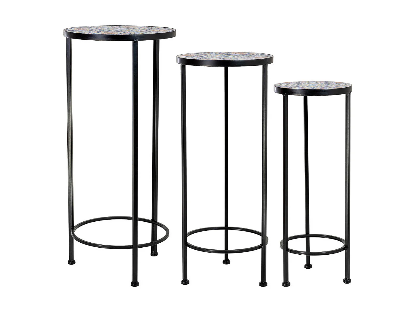 Soporte set 3 pzas de mosaico y forja negro D30x68h-D25x57h-D20x51h cm