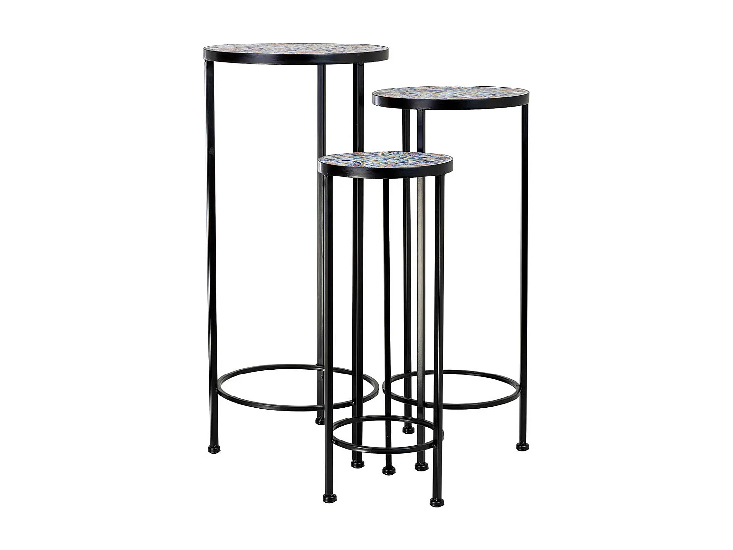 Soporte set 3 pzas de mosaico y forja negro D30x68h-D25x57h-D20x51h cm