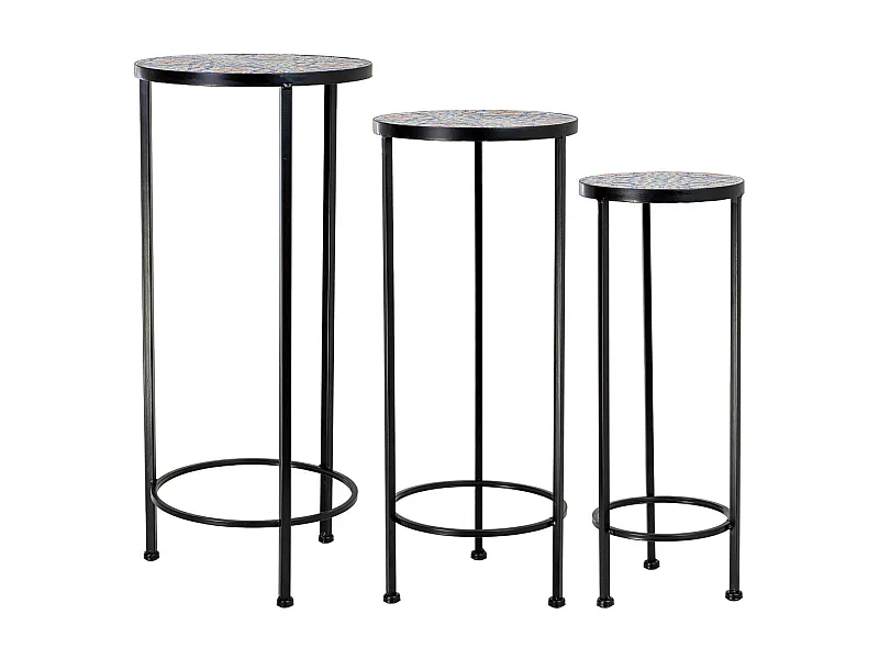 Soporte set 3 pzas de mosaico y forja negro D30x68h-D25x57h-D20x51h cm