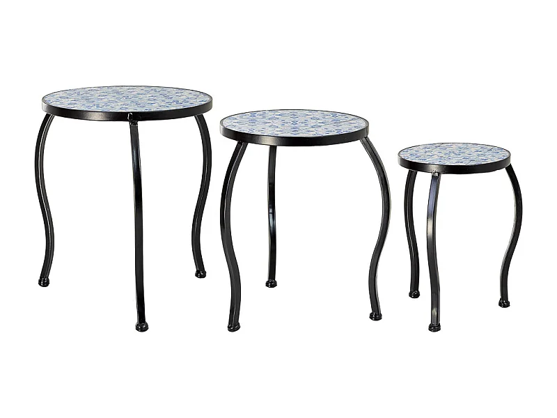 Ensemble de 3 supports en mosaïque et fer forgé, noir, 33 x 33 x 37 cm - 28 x 28 x 33 cm - 23 x 23 x 29 cm