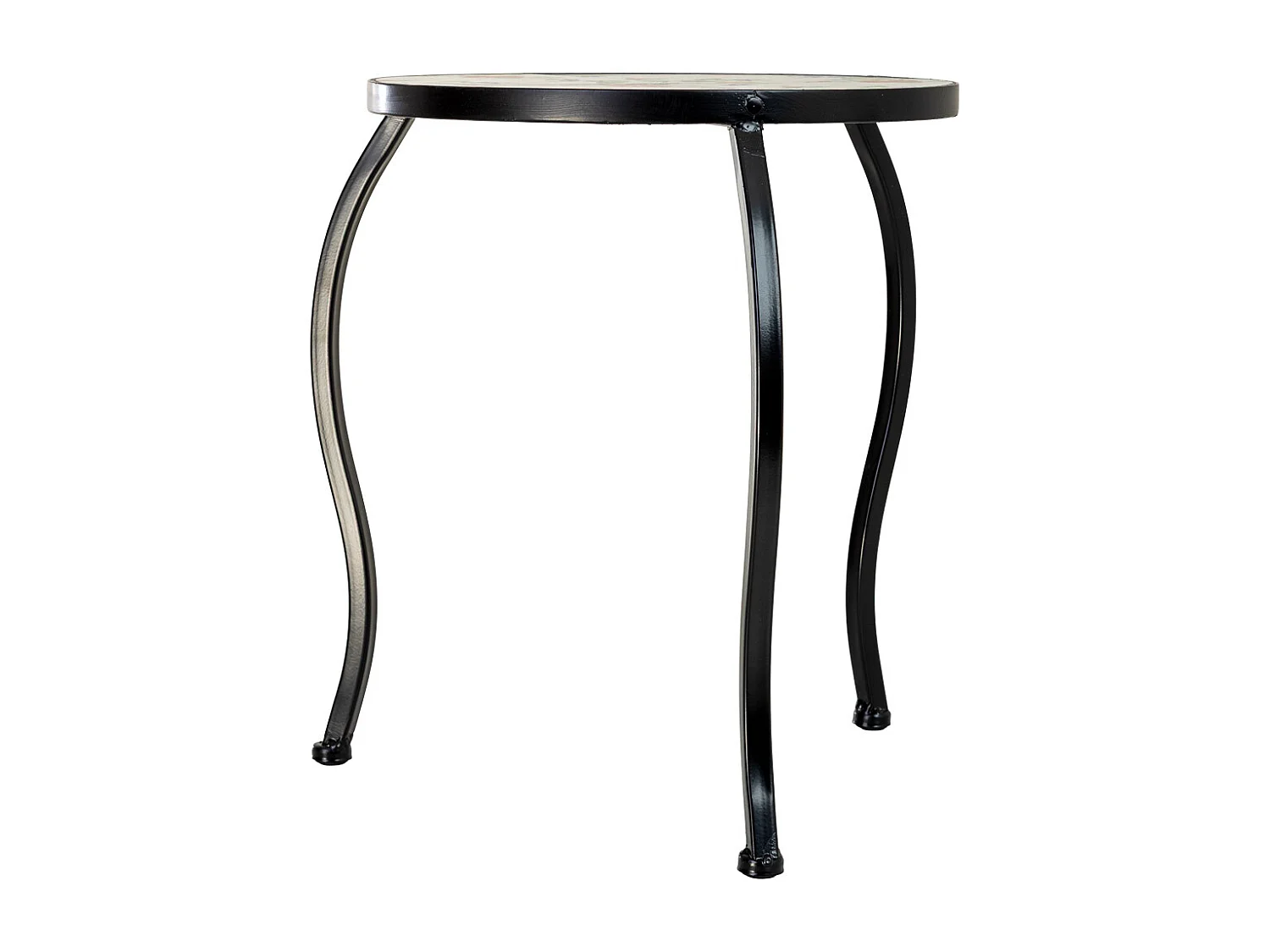 Ensemble de 3 supports en mosaïque noire et fer forgé : 33 x 33 x 37 cm (h), 28 x 28 x 33 cm (h) et 23 x 23 x 29 cm (h)