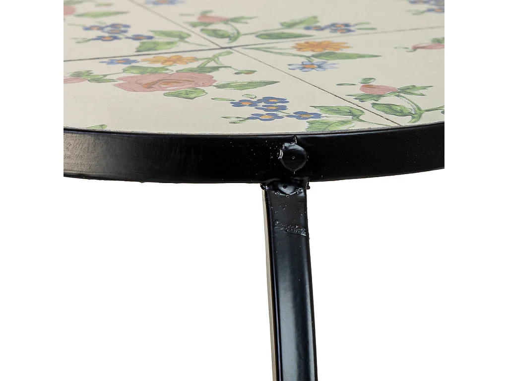 Ensemble de 3 supports en mosaïque noire et fer forgé : 33 x 33 x 37 cm (h), 28 x 28 x 33 cm (h) et 23 x 23 x 29 cm (h)