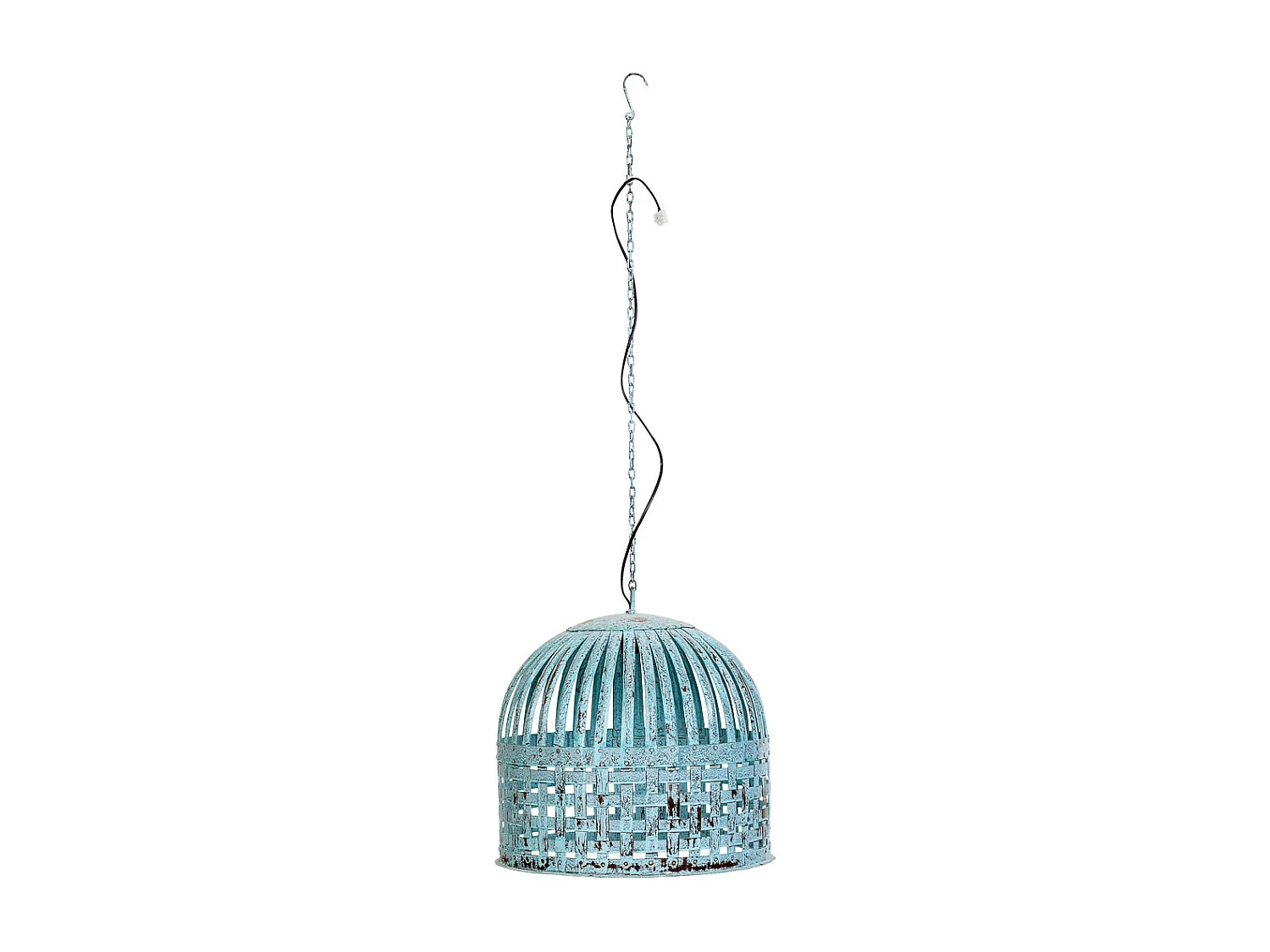 Plafonnier en métal bleu antique, D45x45 h cm