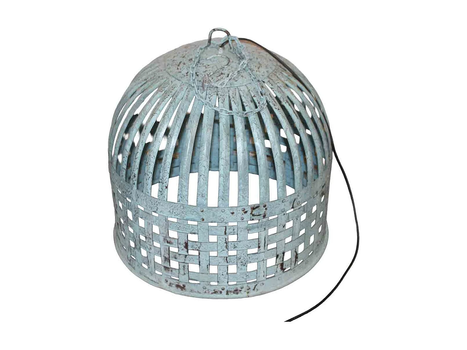 Plafonnier en métal bleu antique, D45x45 h cm