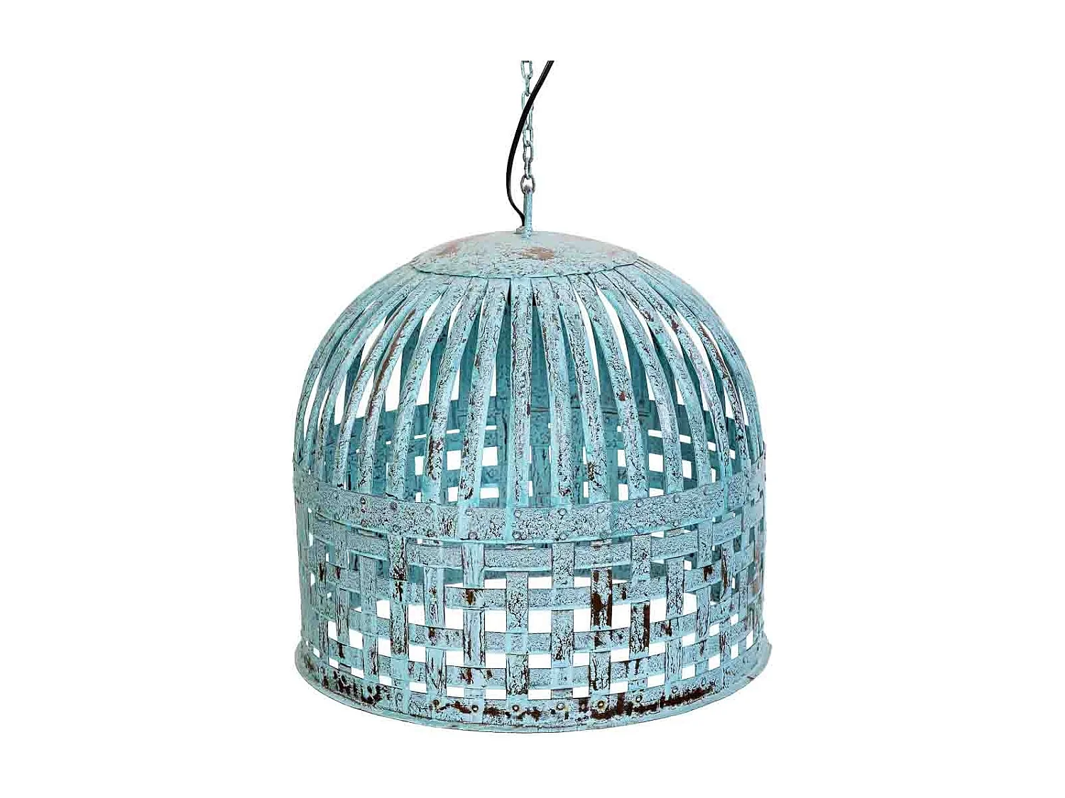 Plafonnier en métal bleu antique, D45x45 h cm