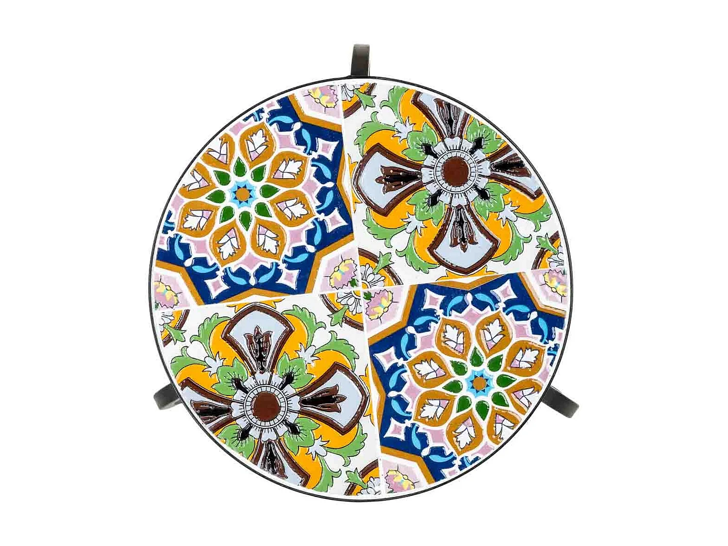 Ensemble de 3 supports en mosaïque et fer forgé, noir, 33 x 33 x 37 cm - 28 x 28 x 33 cm - 23 x 23 x 29 cm