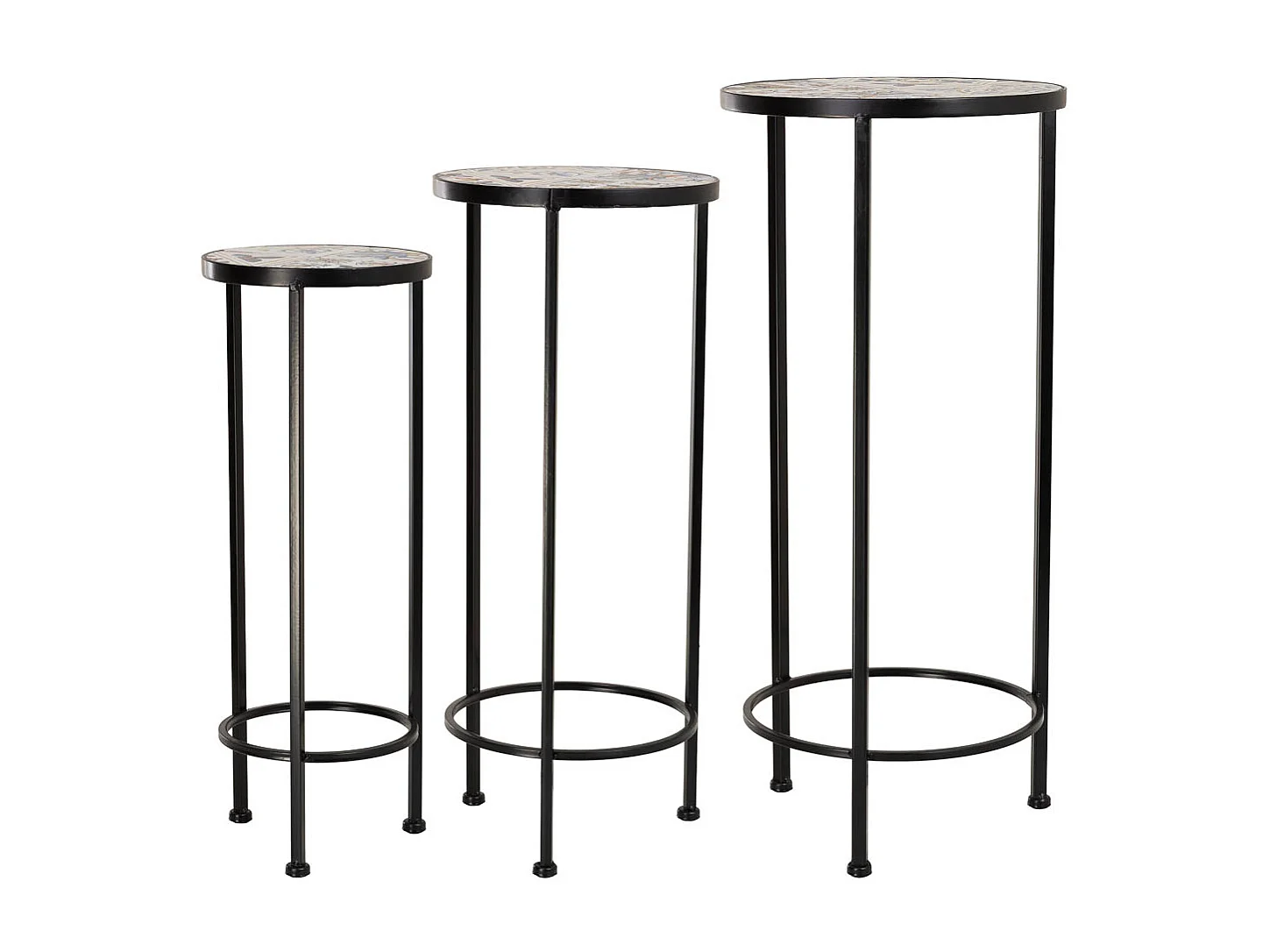 Soporte set 3 pzas de mosaico y forja negro D30x68h-D25x57h-D20x51h cm