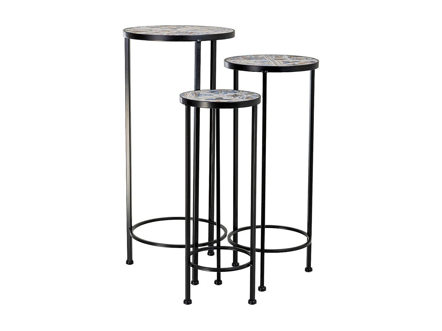 Soporte set 3 pzas de mosaico y forja negro D30x68h-D25x57h-D20x51h cm