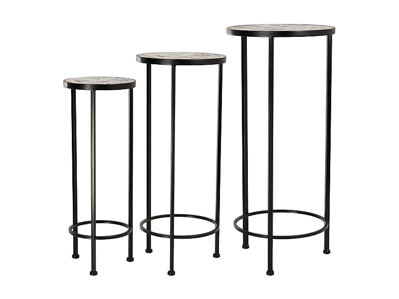 Soporte set 3 pzas de mosaico y forja negro D30x68h-D25x57h-D20x51h cm
