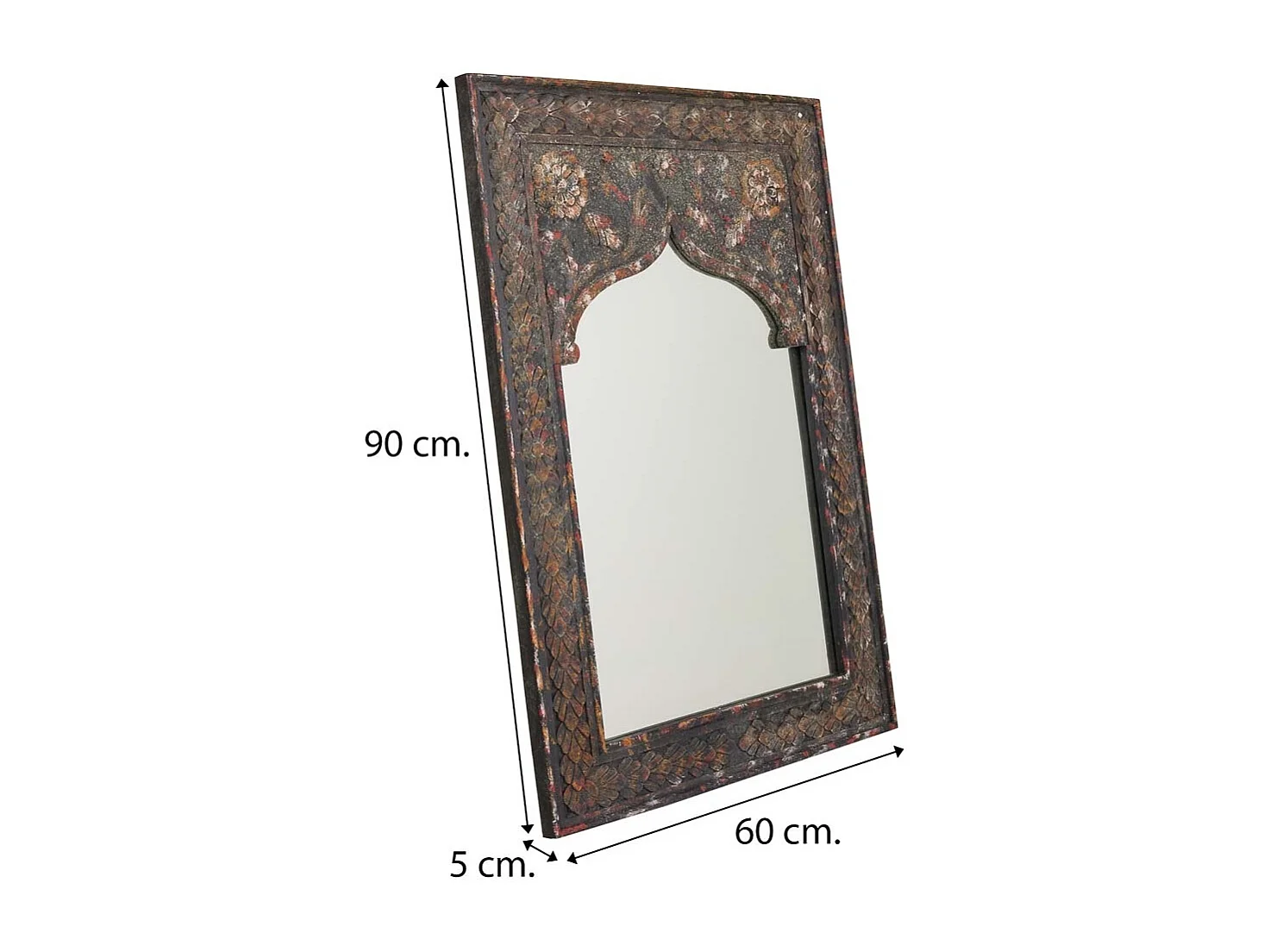 Miroir artisanal en bois brun 60 x 90 x 5 cm (h)