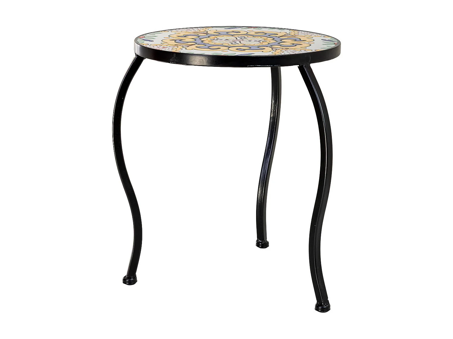 Ensemble de 3 supports, mosaïque noire et fer forgé, 33 x 33 x 37 cm - 28 x 28 x 33 cm - 23 x 23 x 29 cm