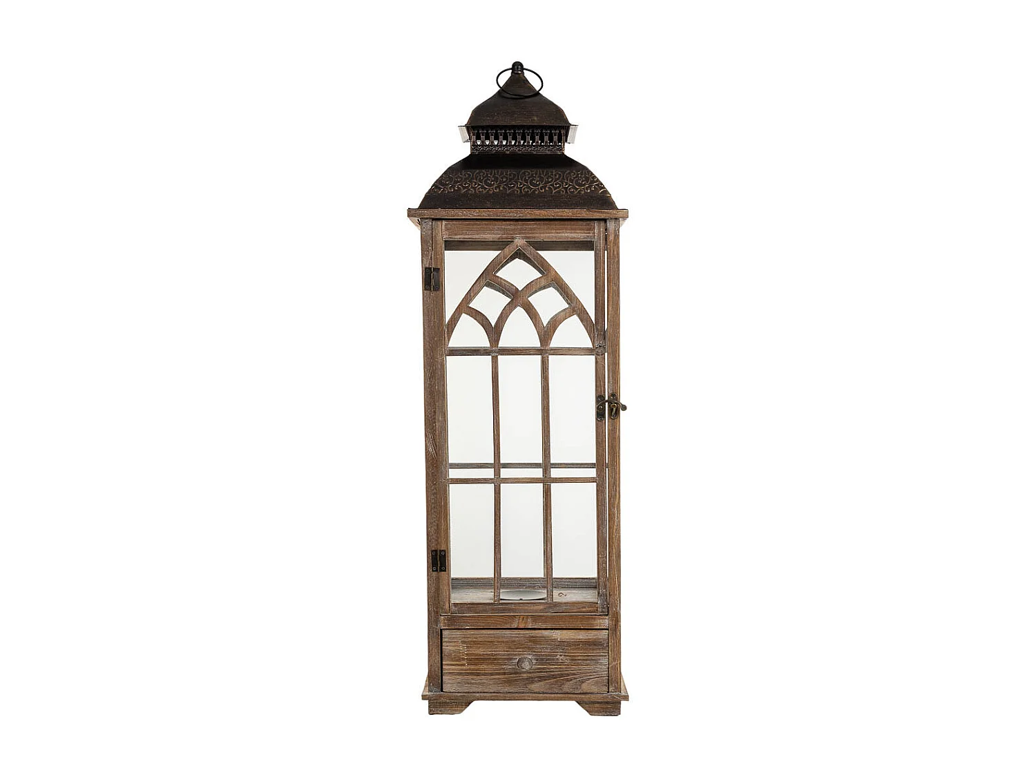 Lanterne en bois brun 31,5 x 31,5 x 101 cm (h)