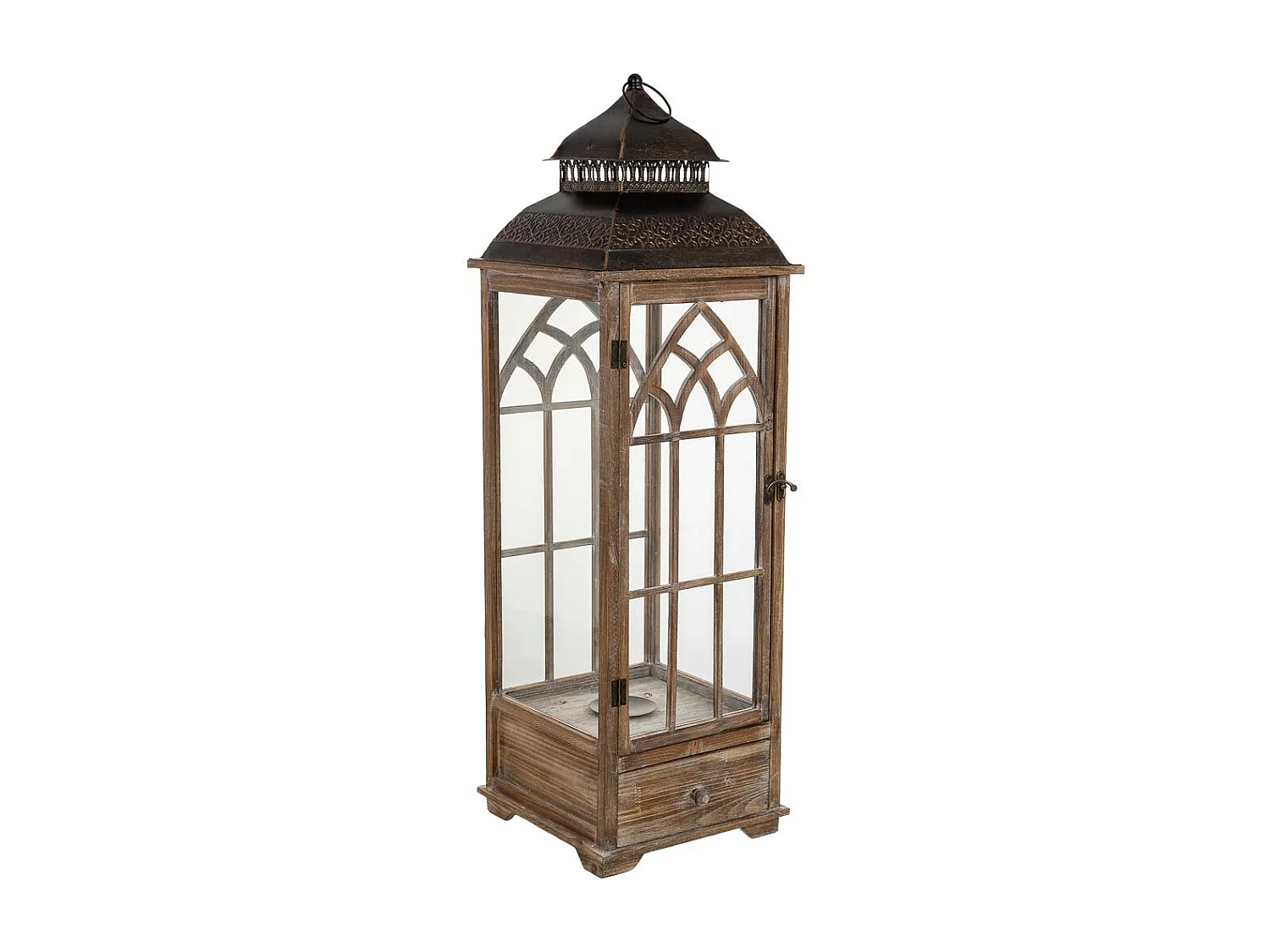 Lanterne en bois brun 31,5 x 31,5 x 101 cm (h)