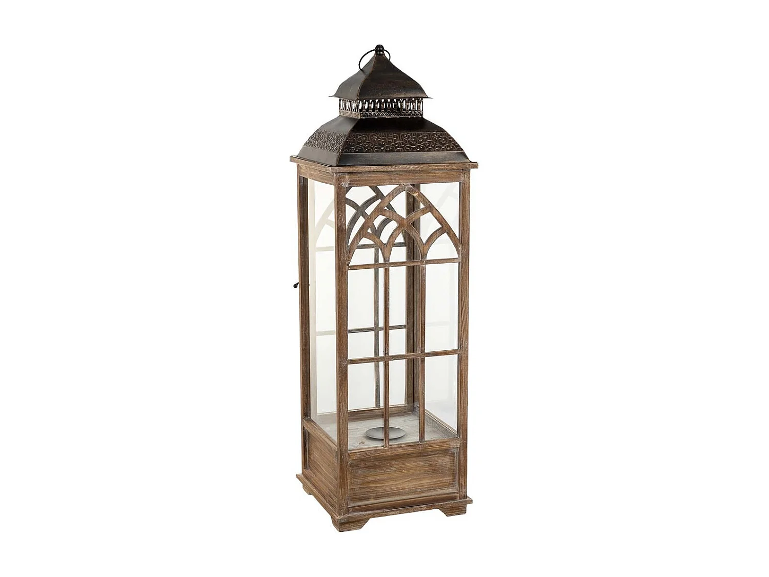 Lanterne en bois brun 31,5 x 31,5 x 101 cm (h)