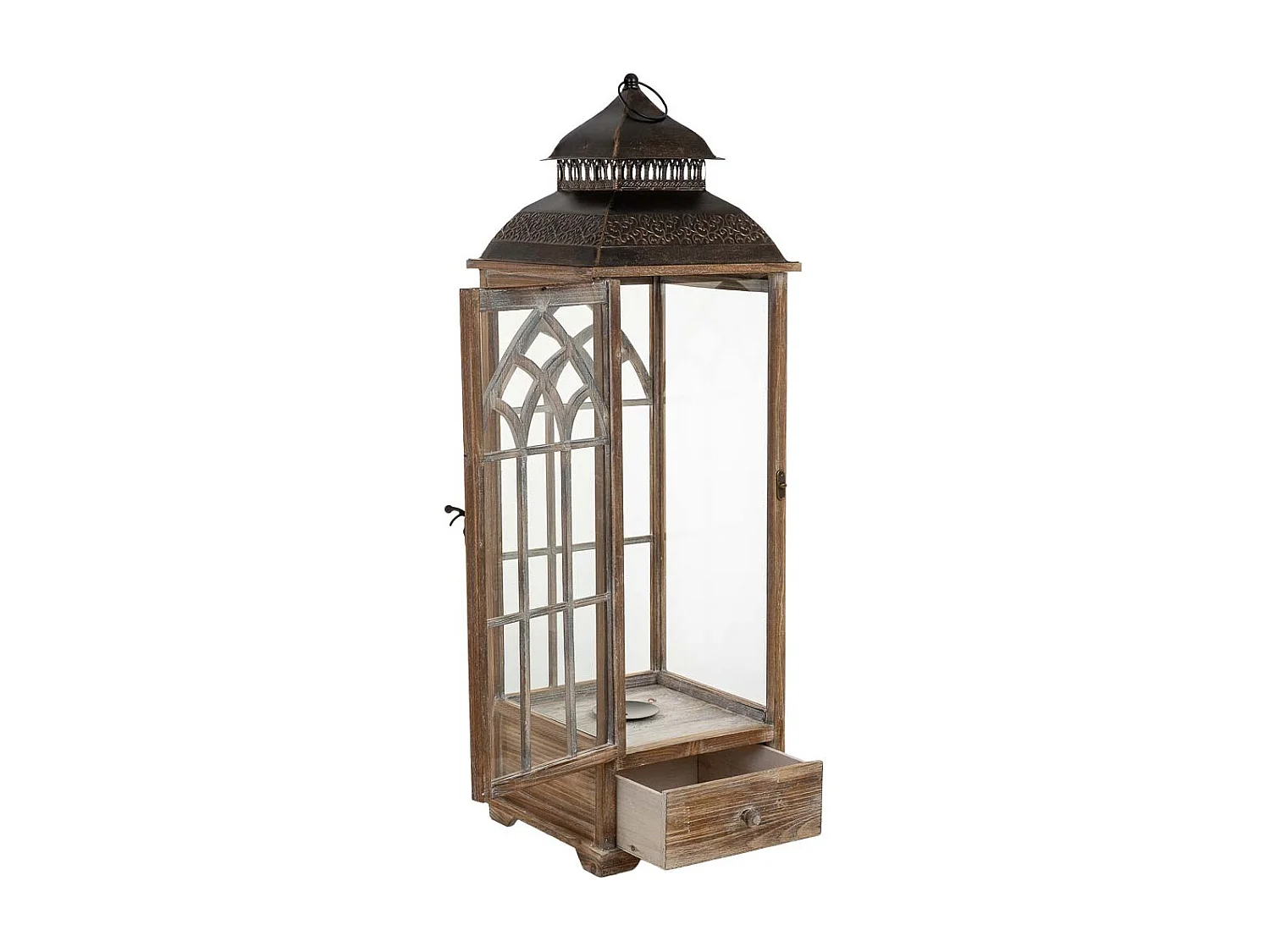 Lanterne en bois brun 31,5 x 31,5 x 101 cm (h)