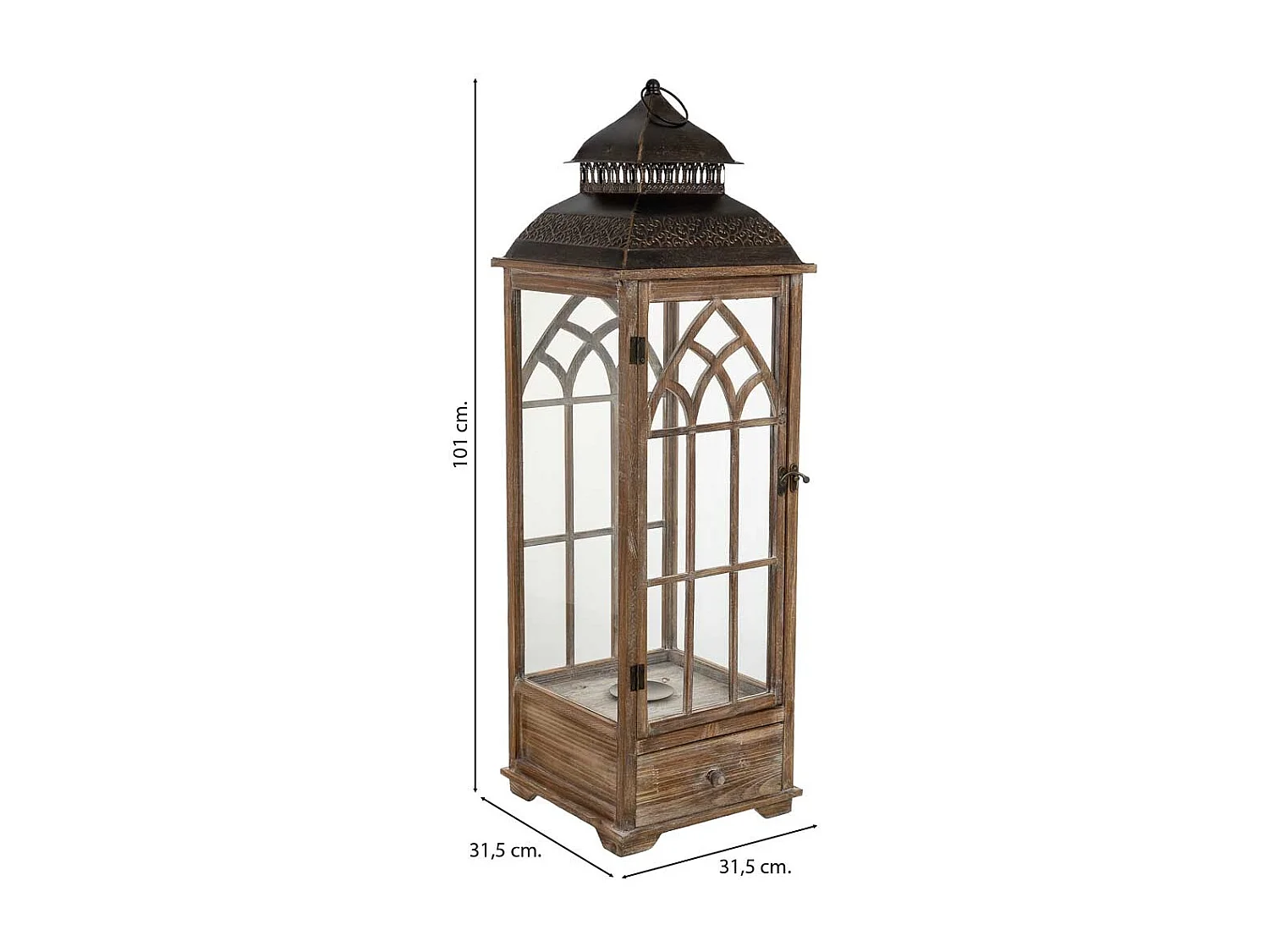 Lanterna in legno marrone 31,5x31,5x101h cm