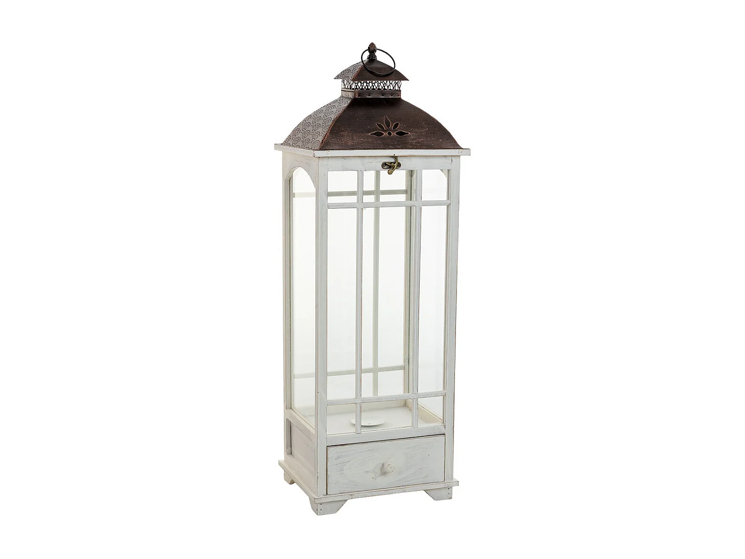 Lanterne en bois blanc 32 x 26 x 92 cm (h)