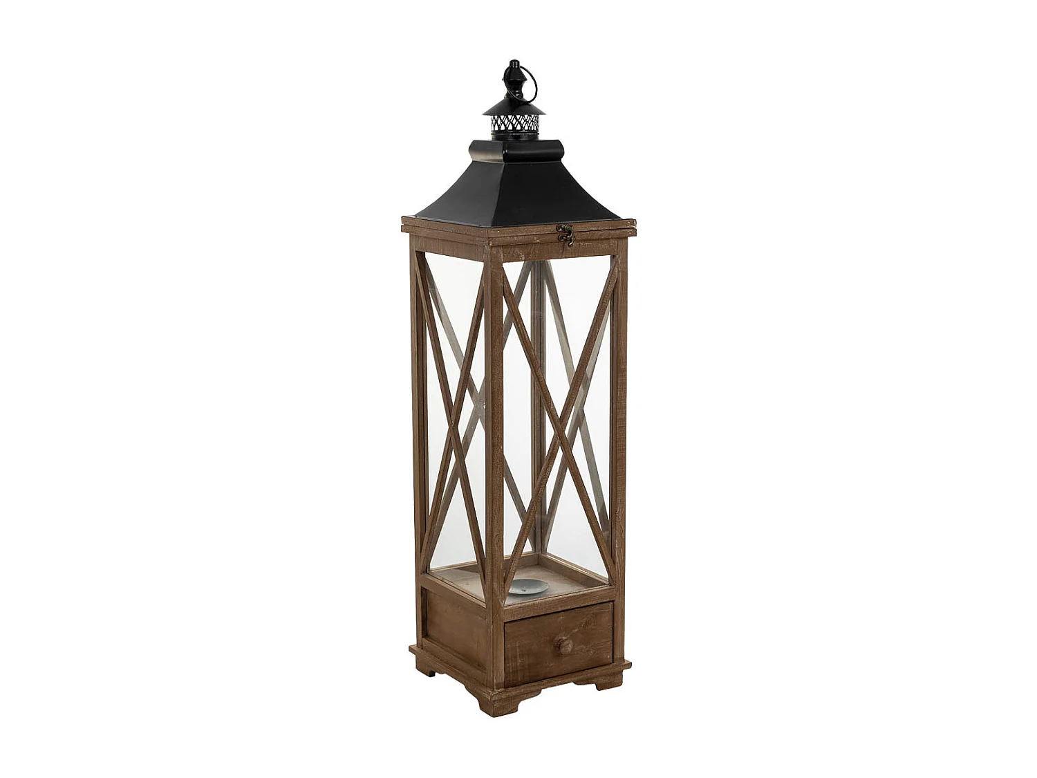 Farol de madera marrón 25x25x93.5h cm
