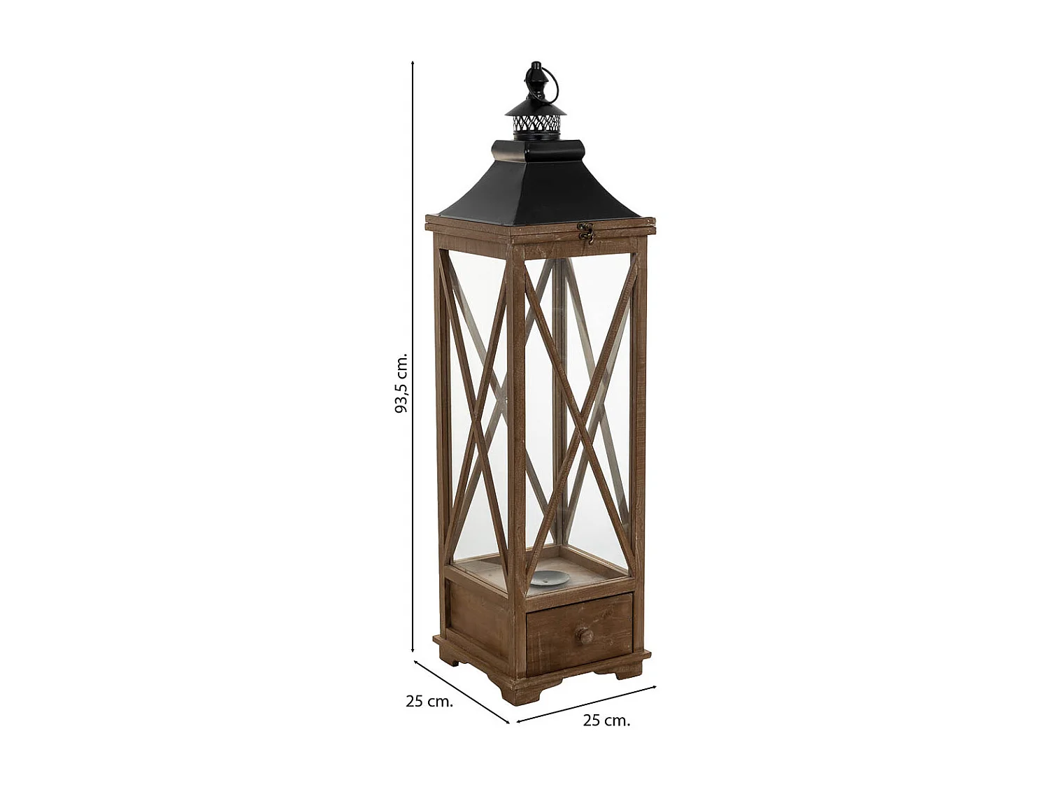 Farol de madera marrón 25x25x93.5h cm