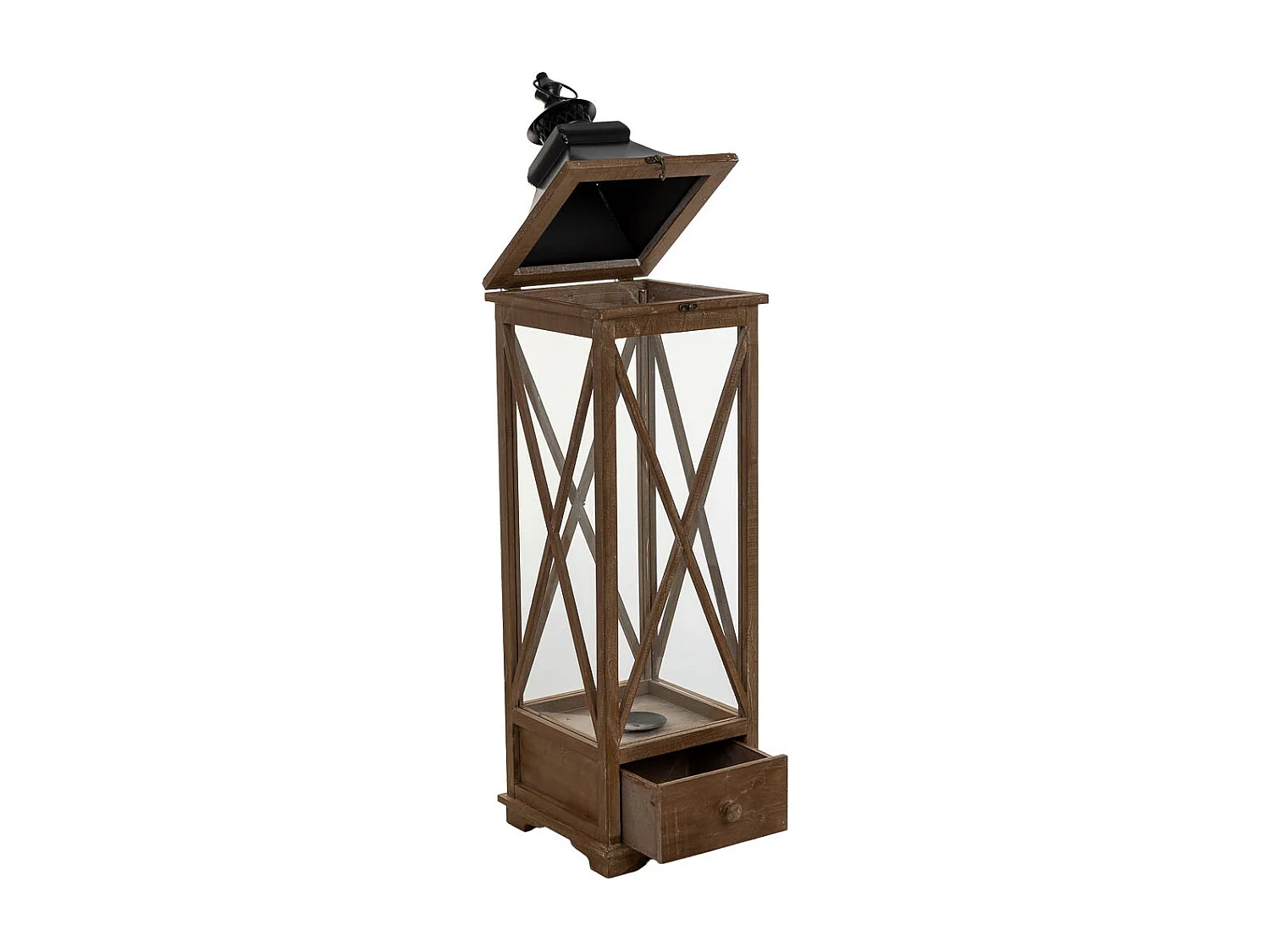 Farol de madera marrón 25x25x93.5h cm