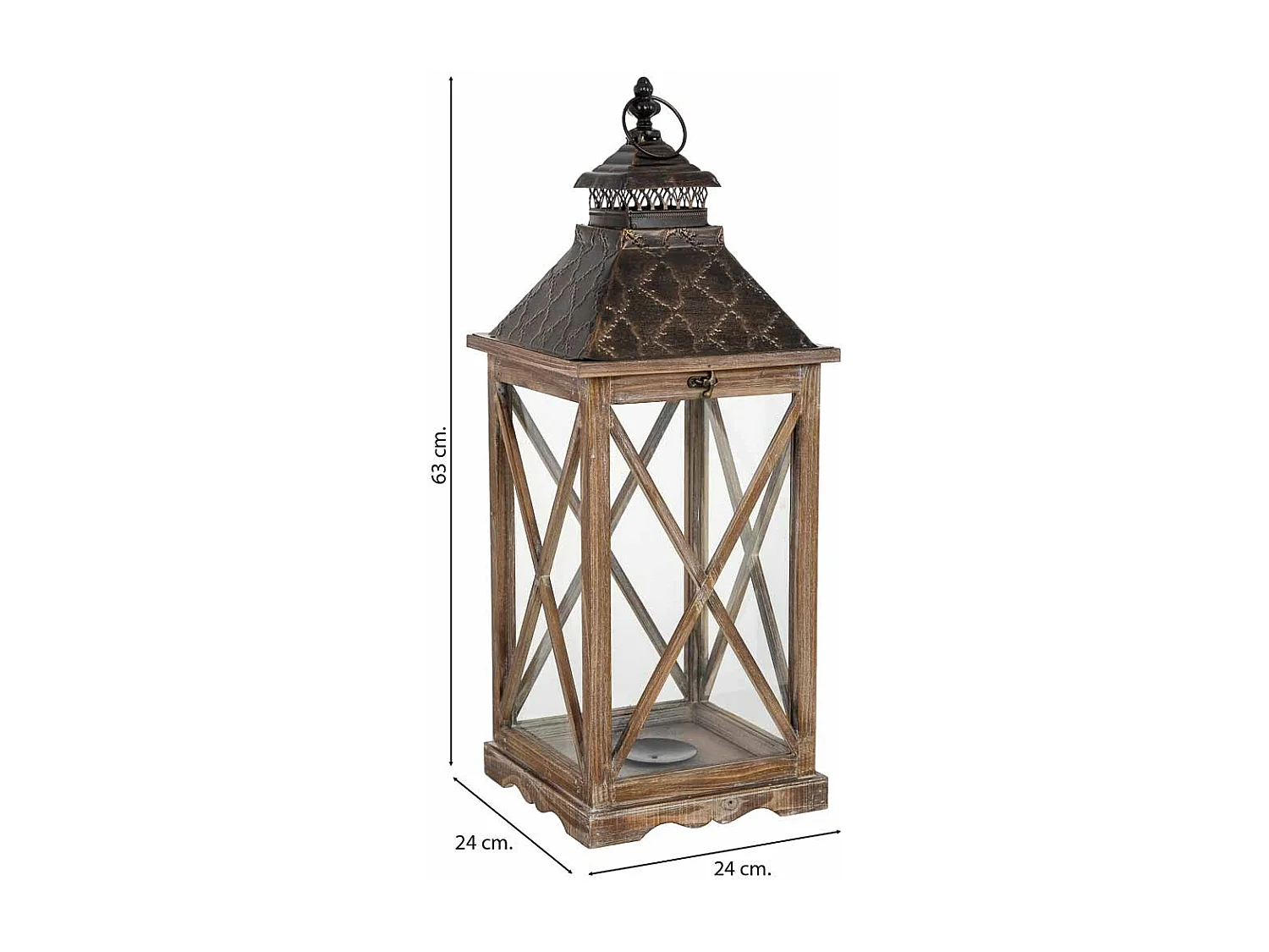 Farol de madera 24x24x63h cm