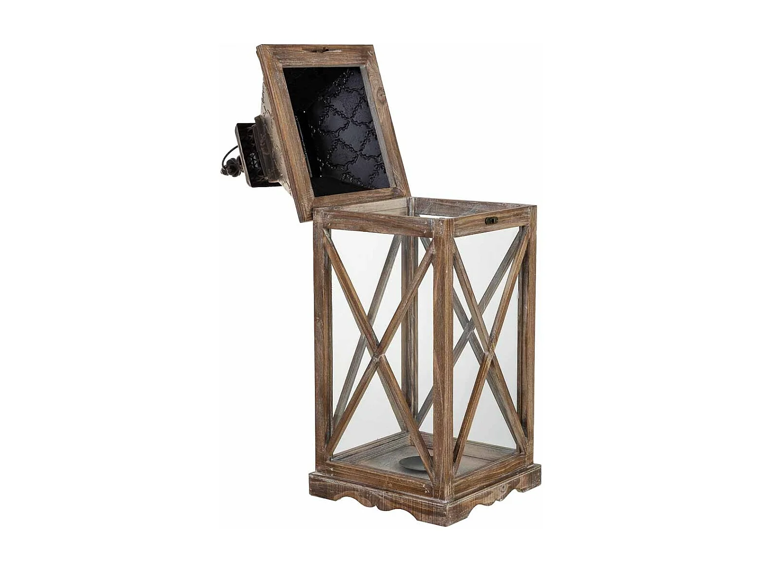 Farol de madera 24x24x63h cm