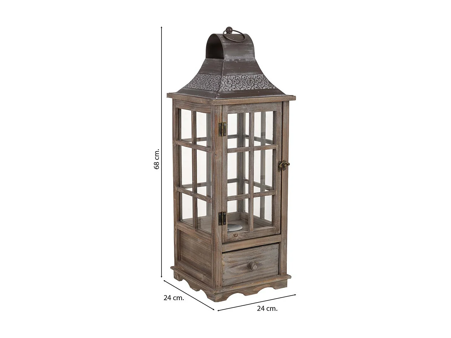 Farol de madera 24x24x68h cm