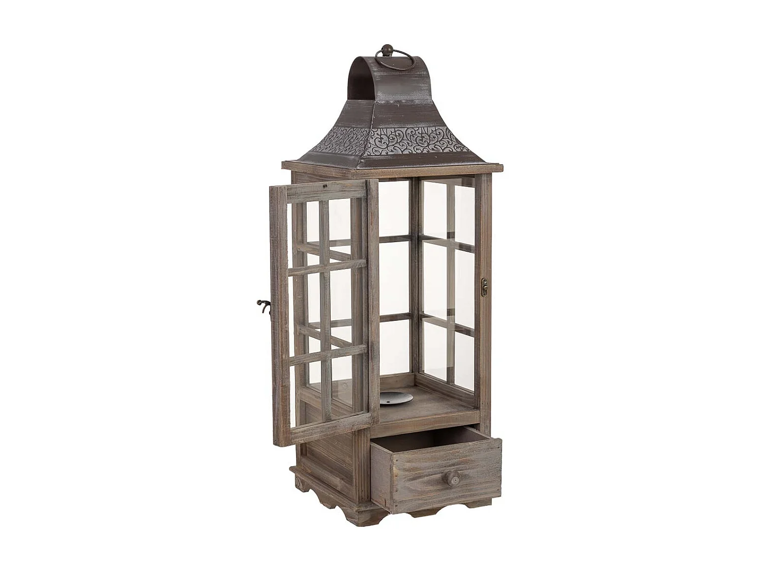 Farol de madera 24x24x68h cm