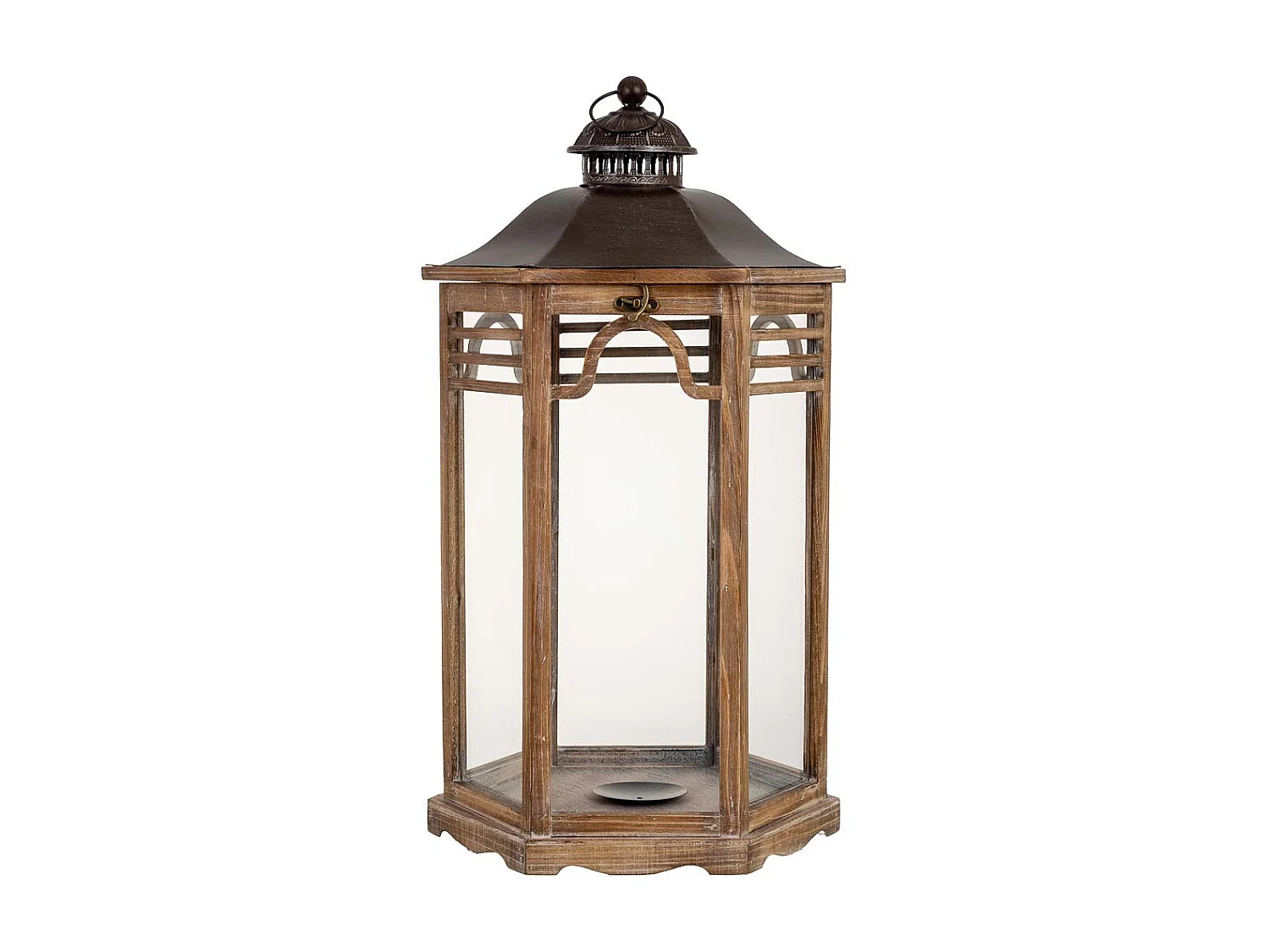 Farol de madera marrón 40.5x34.5x72.5h cm