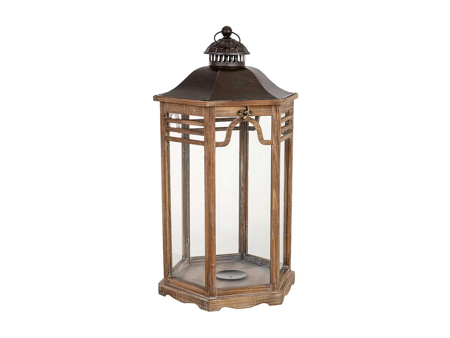 Farol de madera marrón 40.5x34.5x72.5h cm