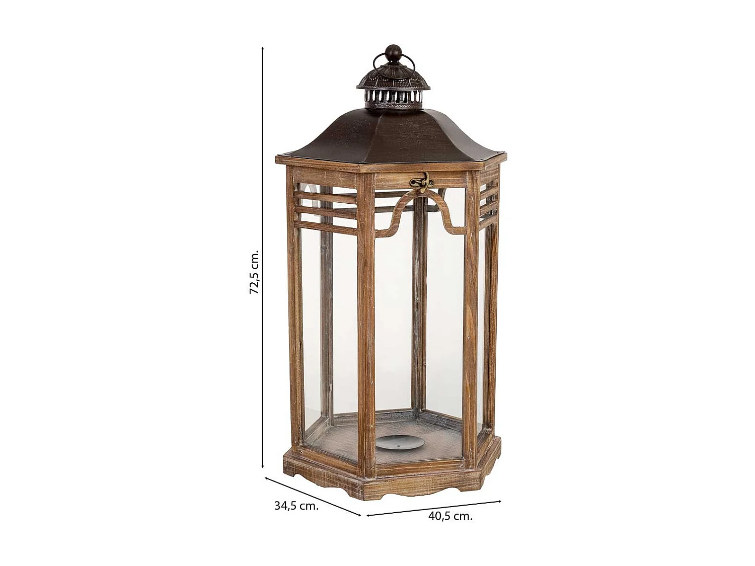 Farol de madera marrón 40.5x34.5x72.5h cm