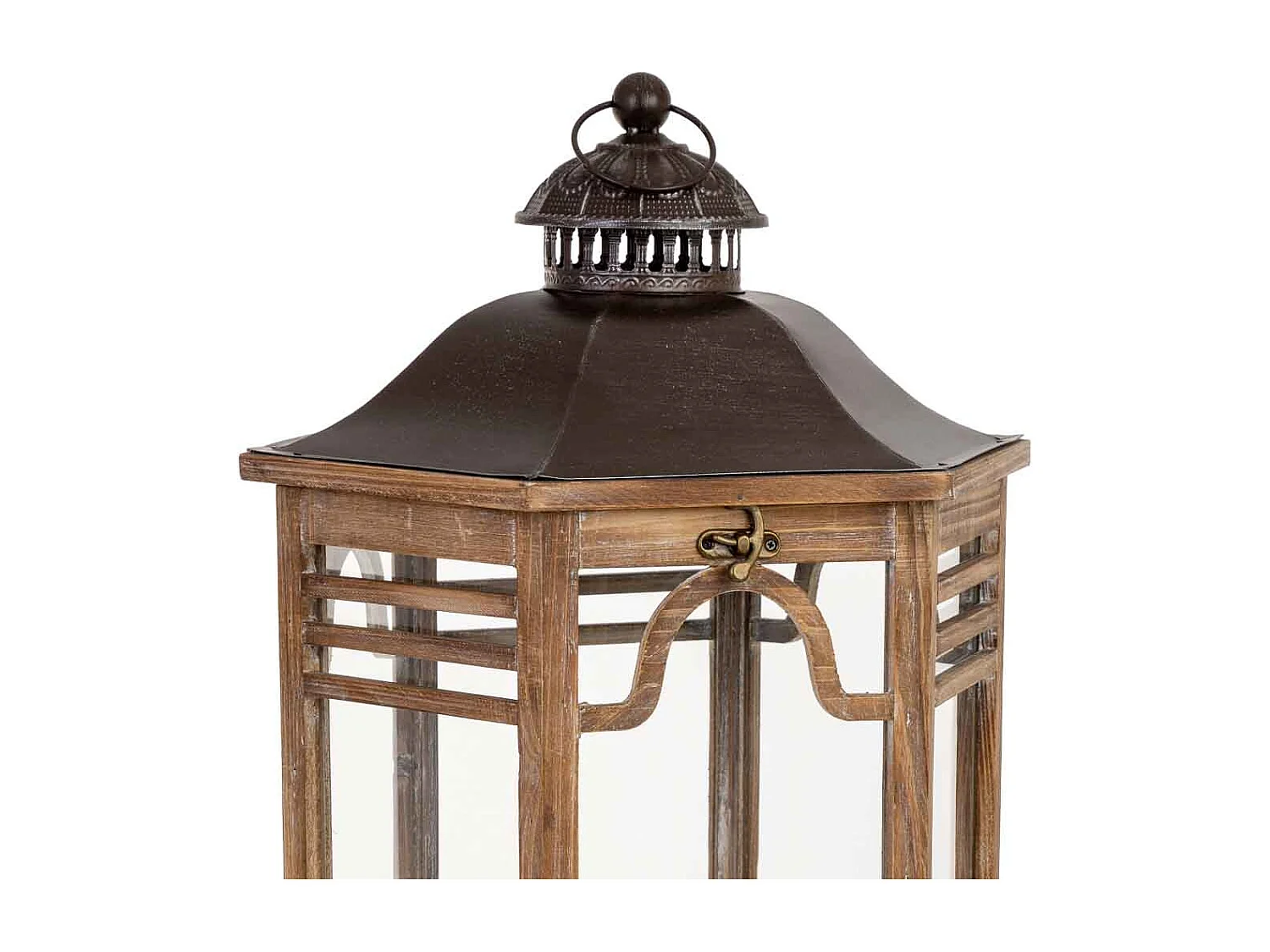 Farol de madera marrón 40.5x34.5x72.5h cm