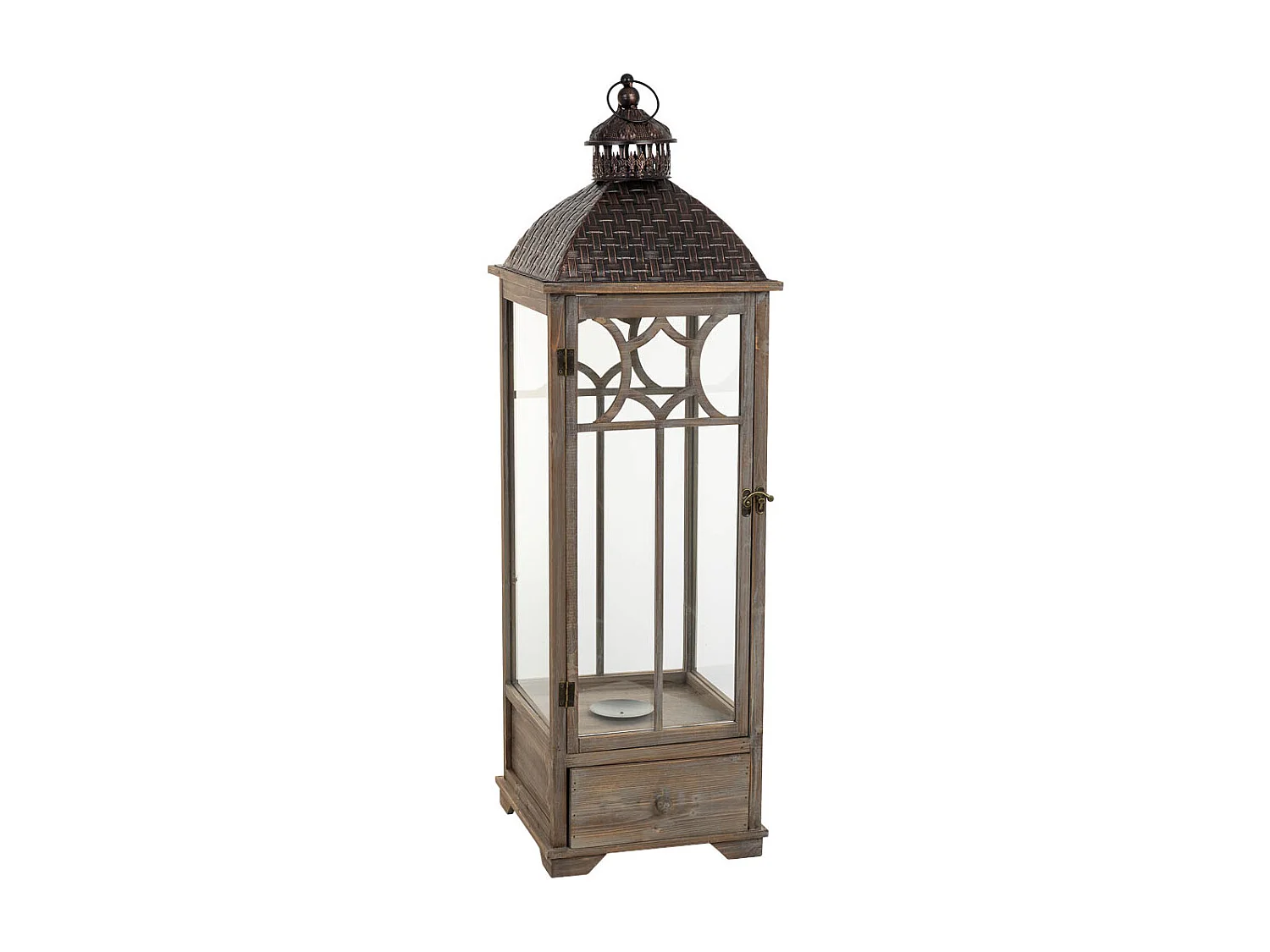 Lanterne en bois brun vieilli 31,5 x 31,5 x 104 cm (h)