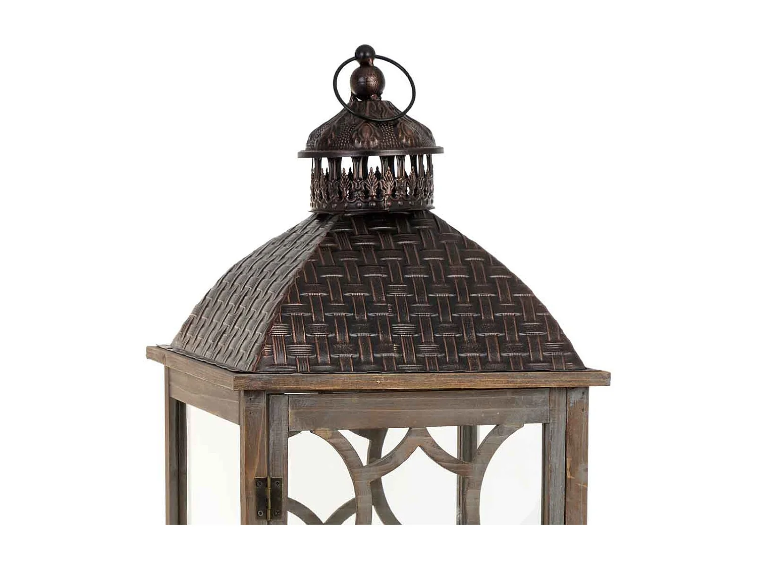 Lanterne en bois brun vieilli 31,5 x 31,5 x 104 cm (h)