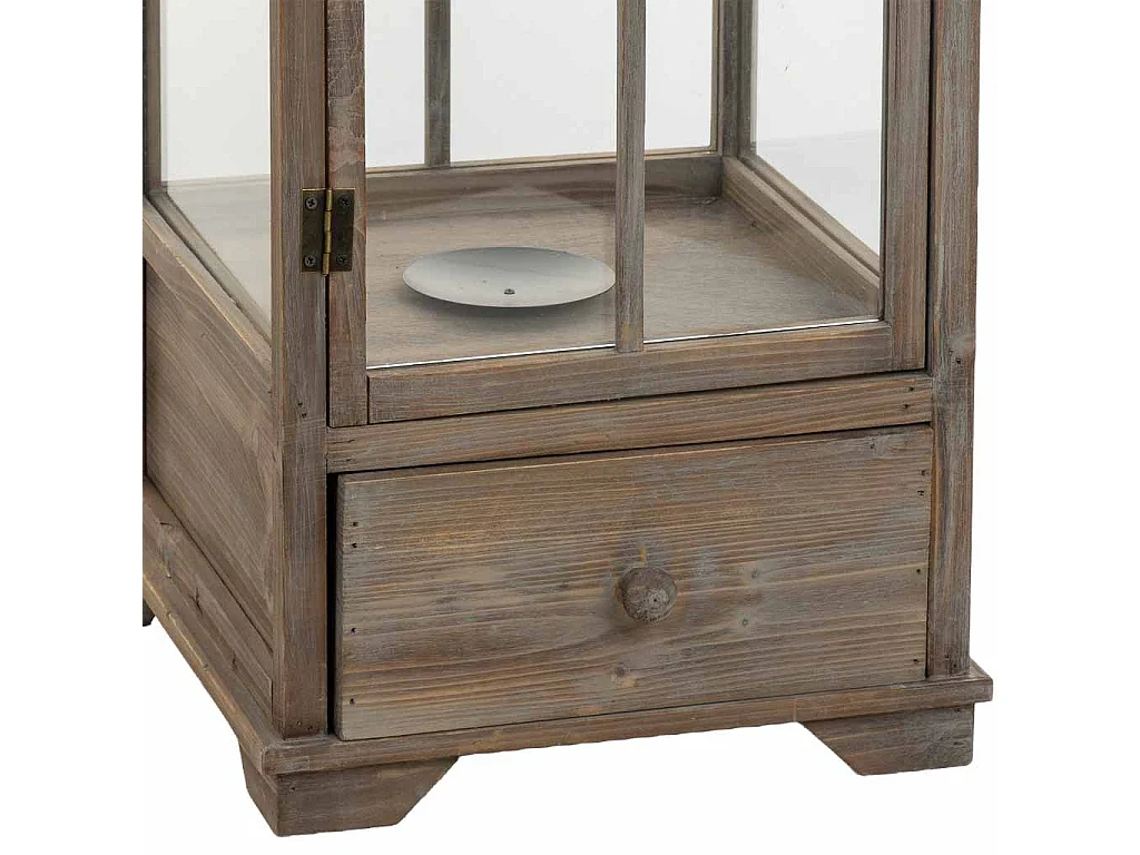 Lanterne en bois brun vieilli 31,5 x 31,5 x 104 cm (h)