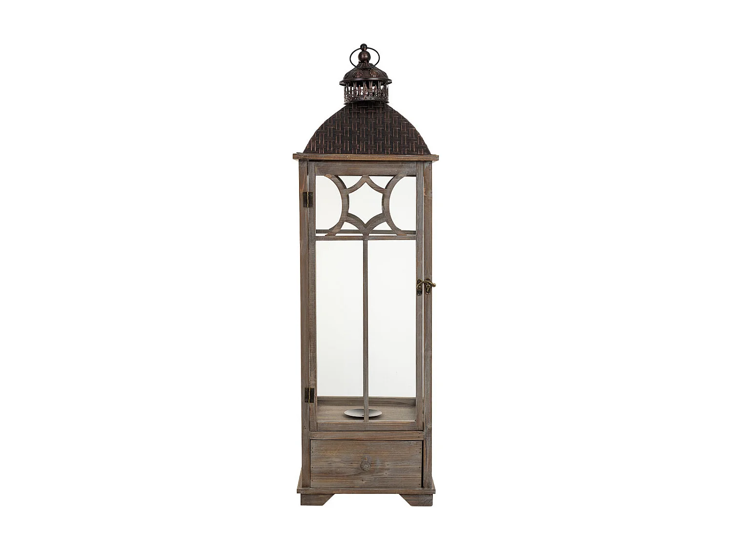 Farol de madera marrón envejecido 31.5x31.5x104h cm