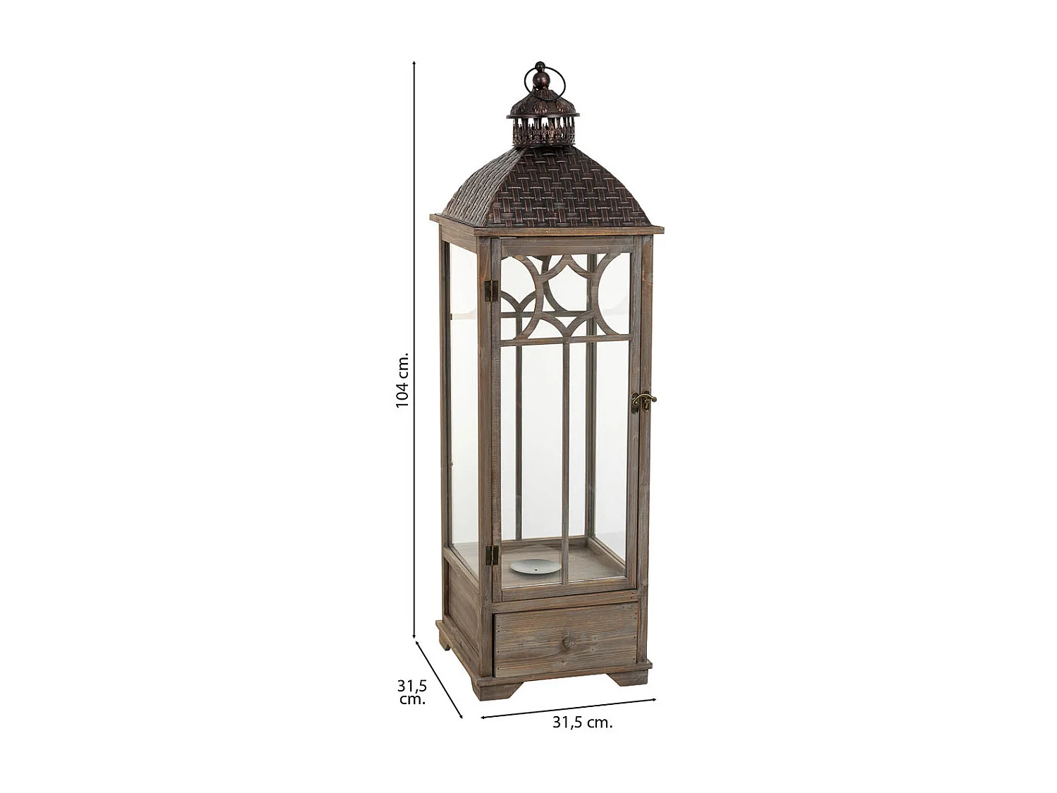 Farol de madera marrón envejecido 31.5x31.5x104h cm