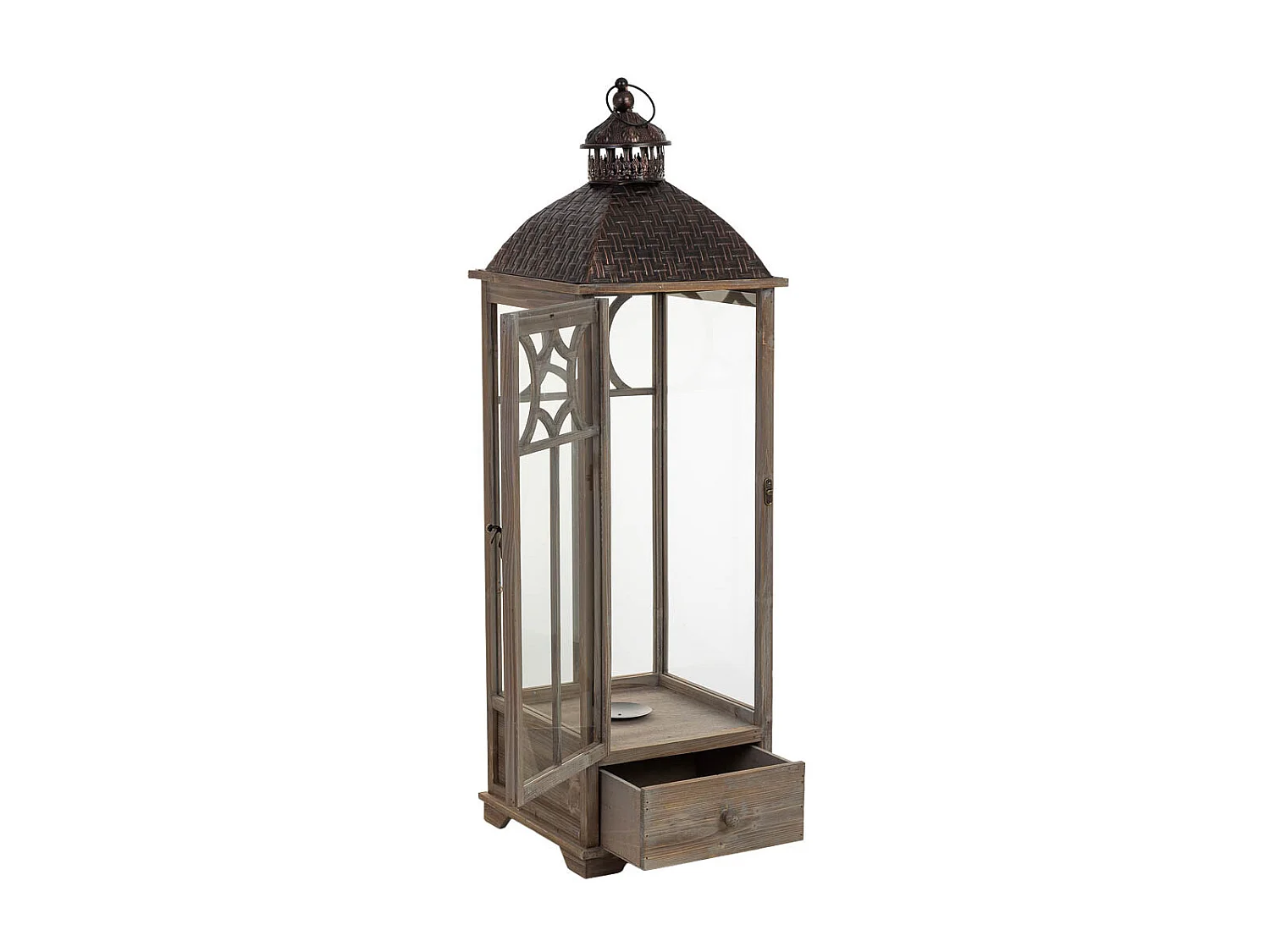 Farol de madera marrón envejecido 31.5x31.5x104h cm