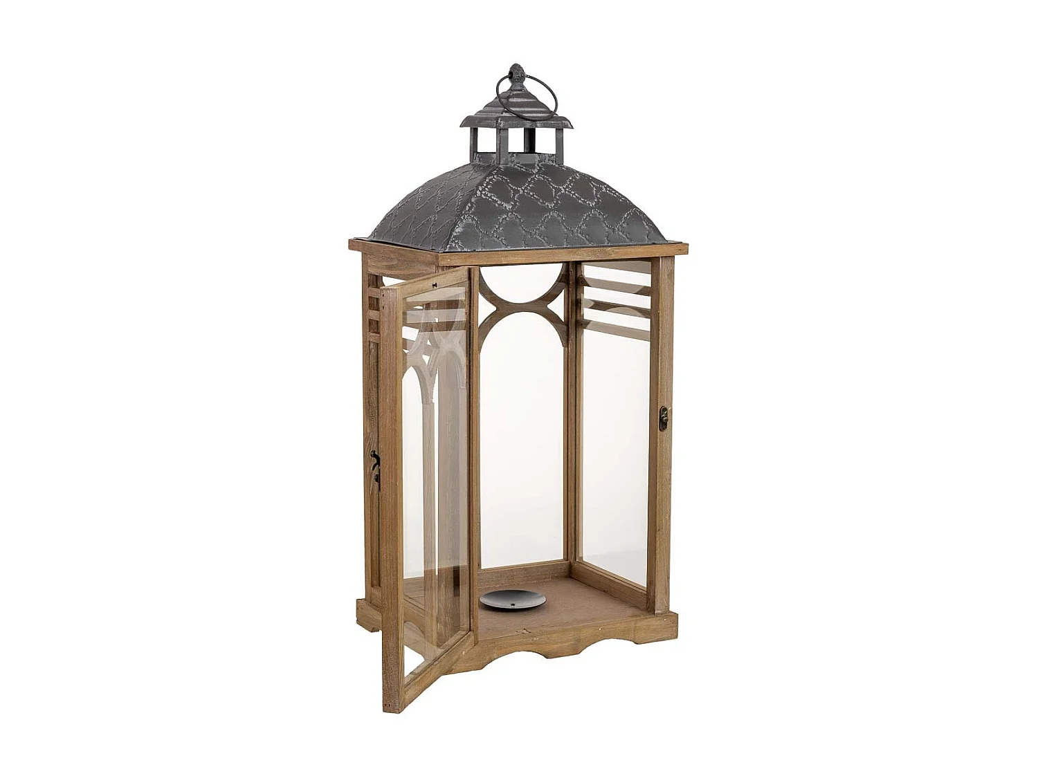 Lanterne en bois brun 30 x 23 x 64 cm (h)