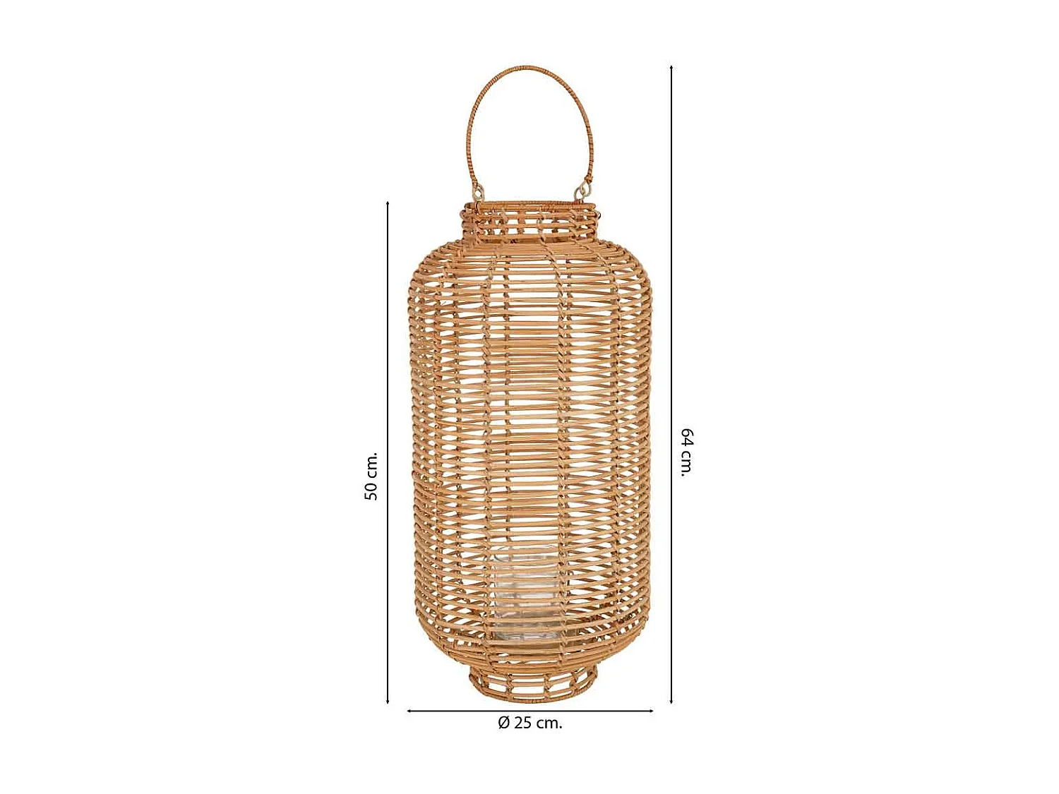 Farol de ratán natural marrón D13/25xh50/64