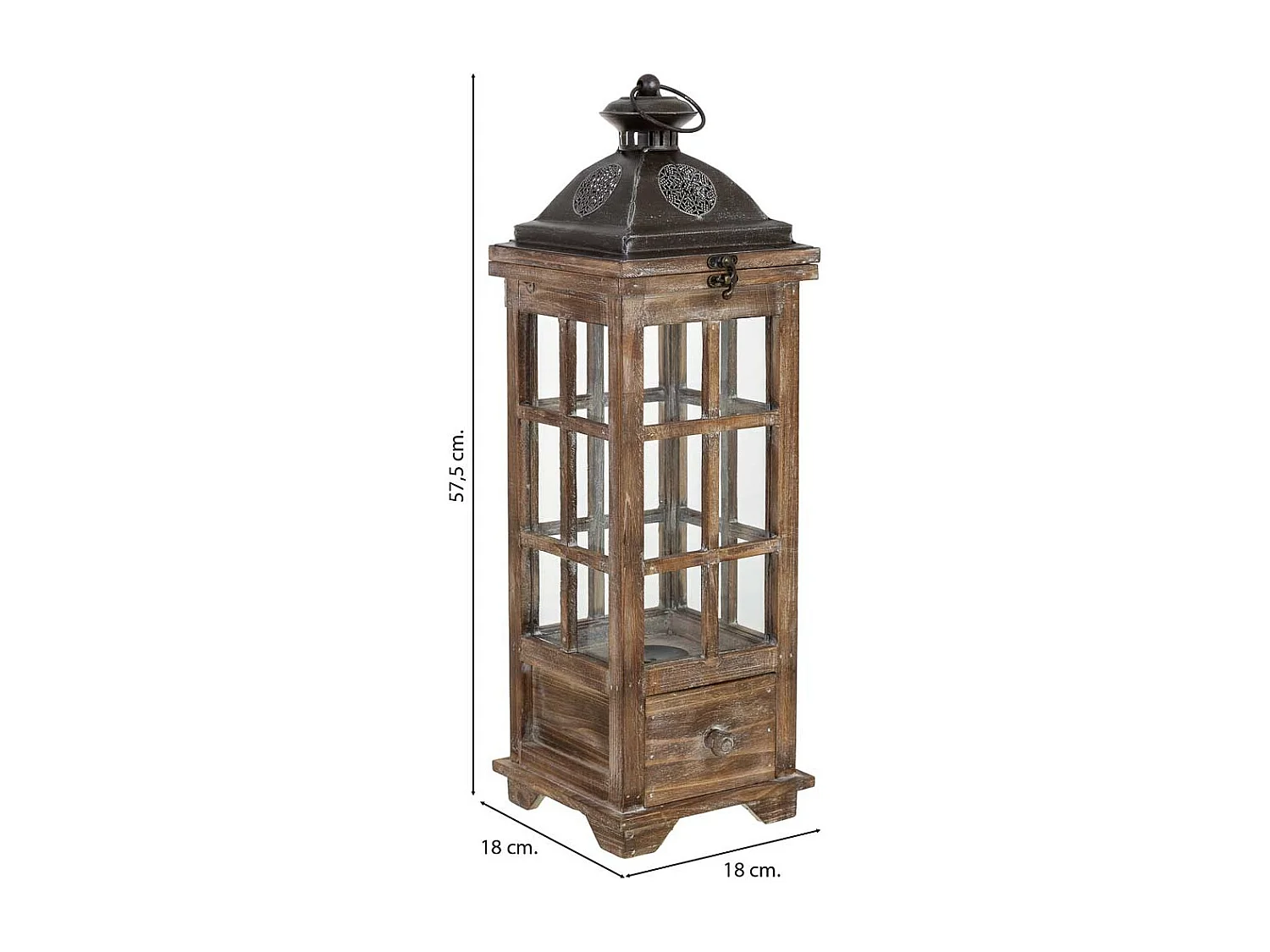 Lanterne en bois brun 18 x 18 x 57,5 cm (h)