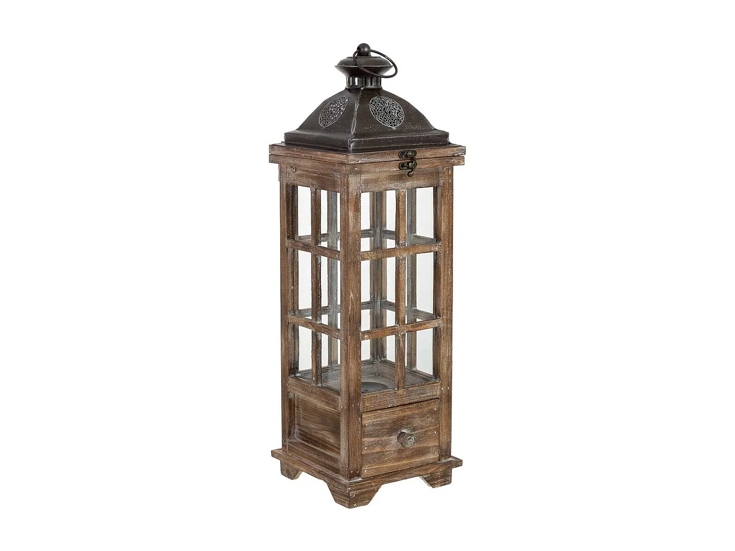 Lanterna in legno marrone 18x18x57,5h cm
