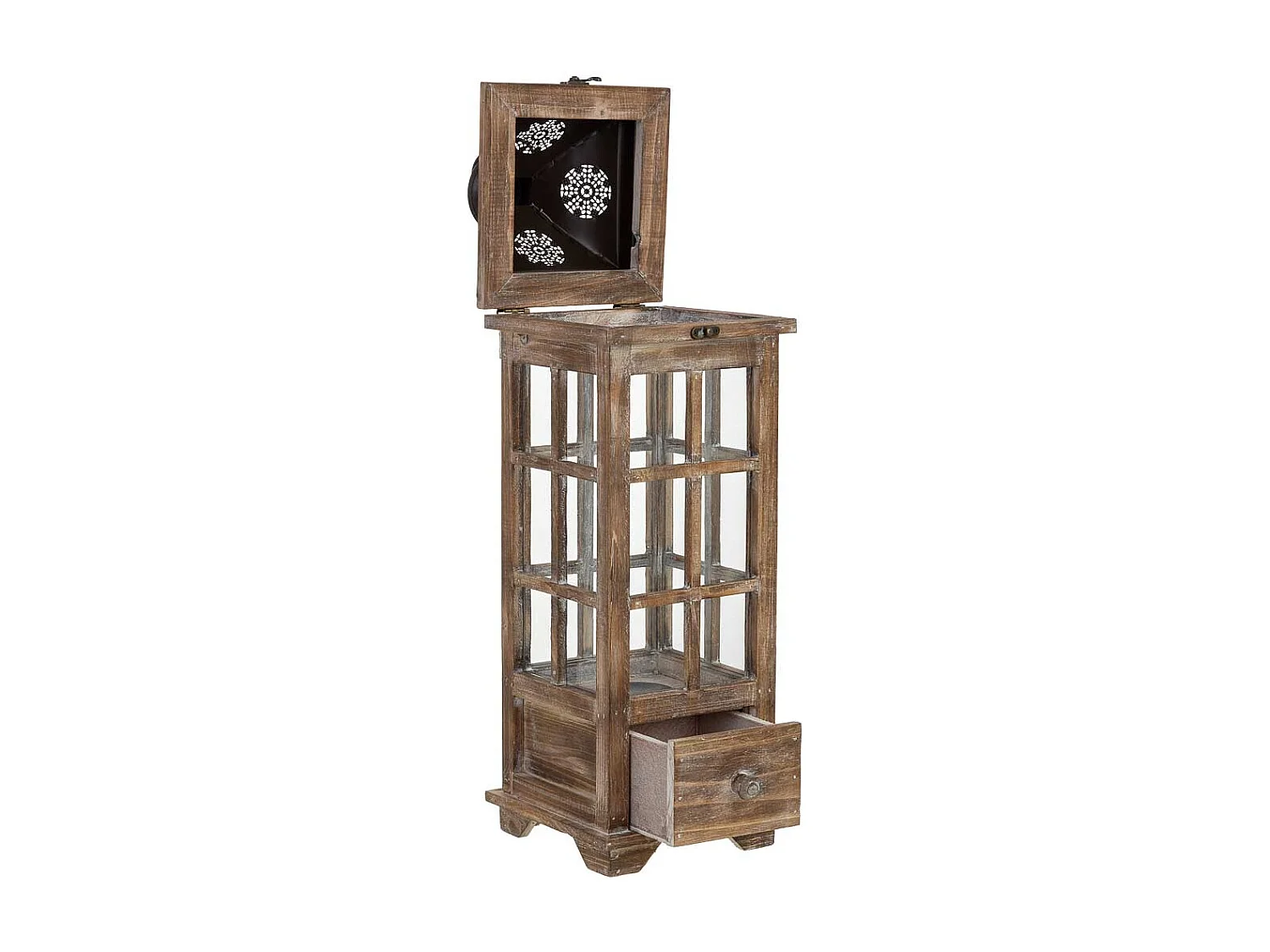 Lanterna in legno marrone 18x18x57,5h cm